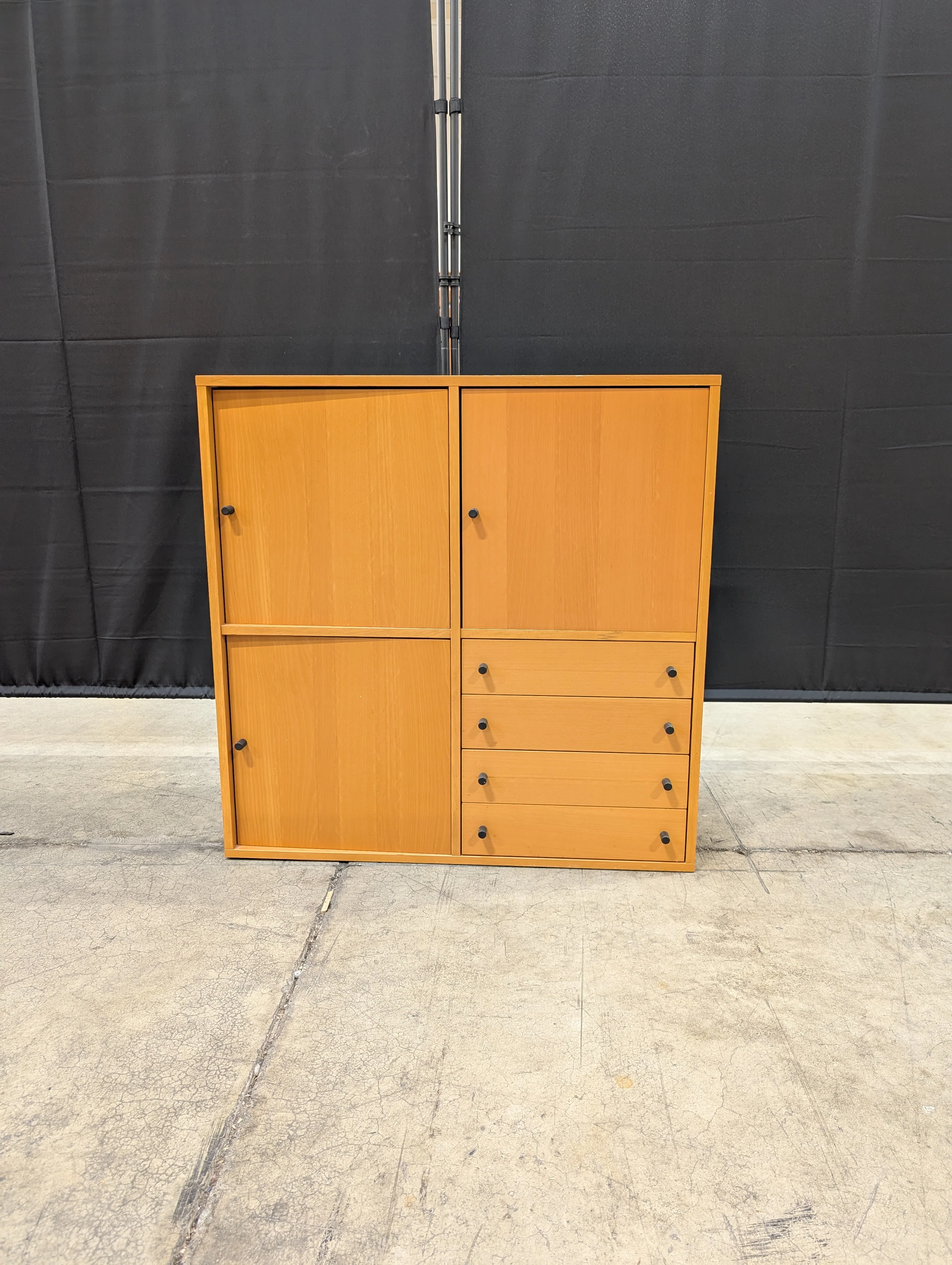 Mid-Century Style Light Wood Modular Storage Cabinet with Black Pulls