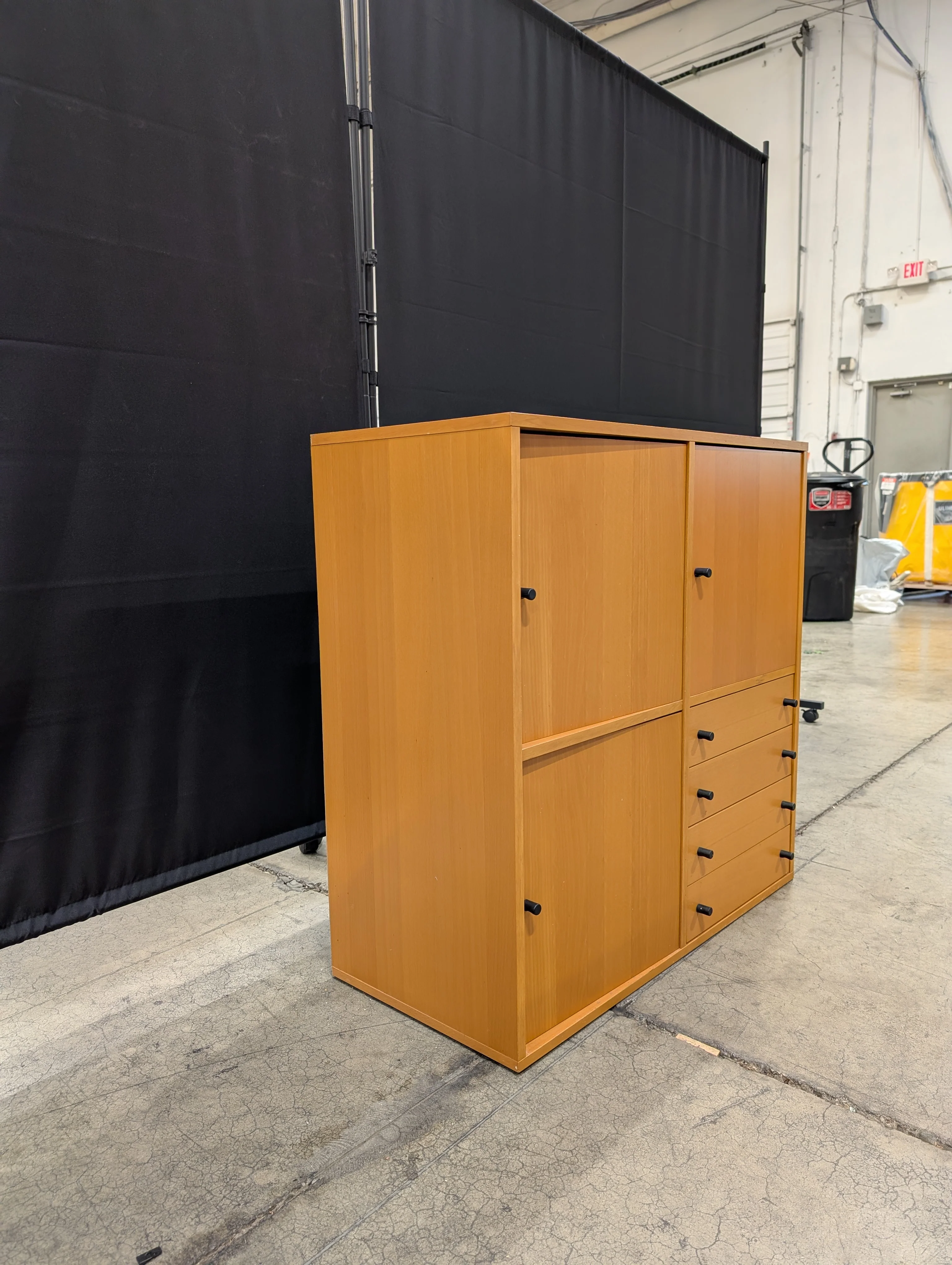 Mid-Century Style Light Wood Modular Storage Cabinet with Black Pulls - Image 2