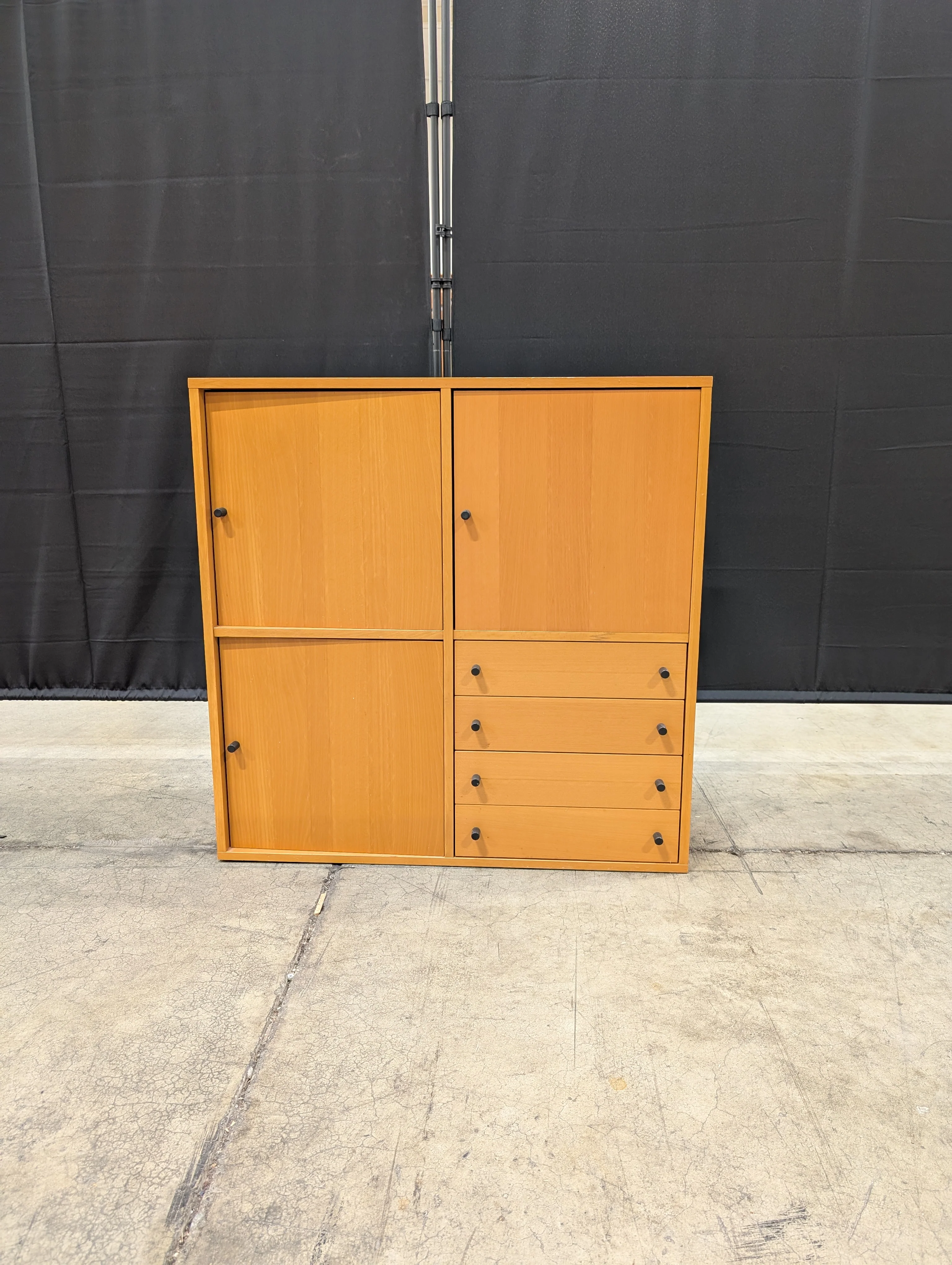 Mid-Century Style Light Wood Modular Storage Cabinet with Black Pulls - Image 3