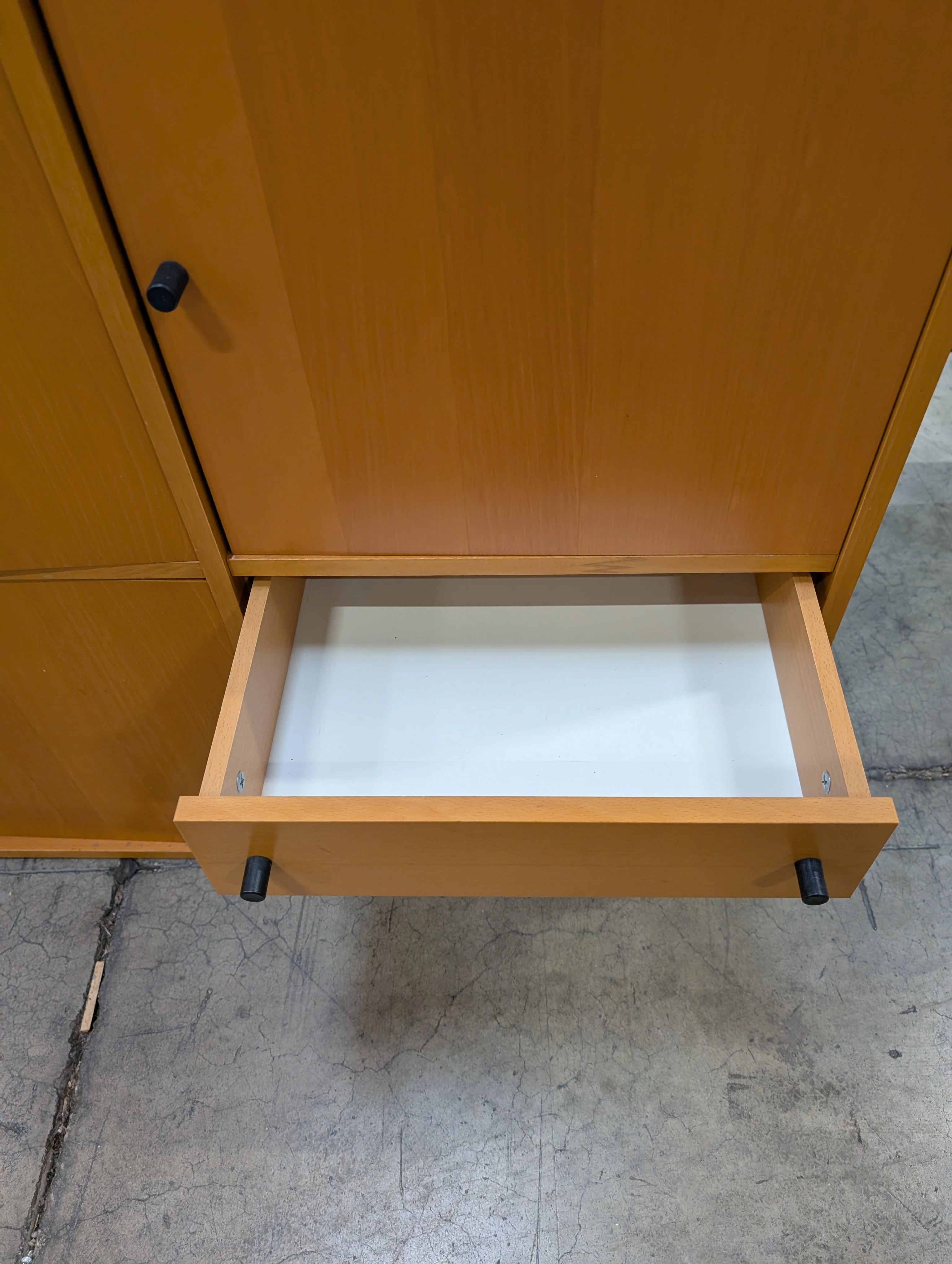 Mid-Century Style Light Wood Modular Storage Cabinet with Black Pulls - Image 4