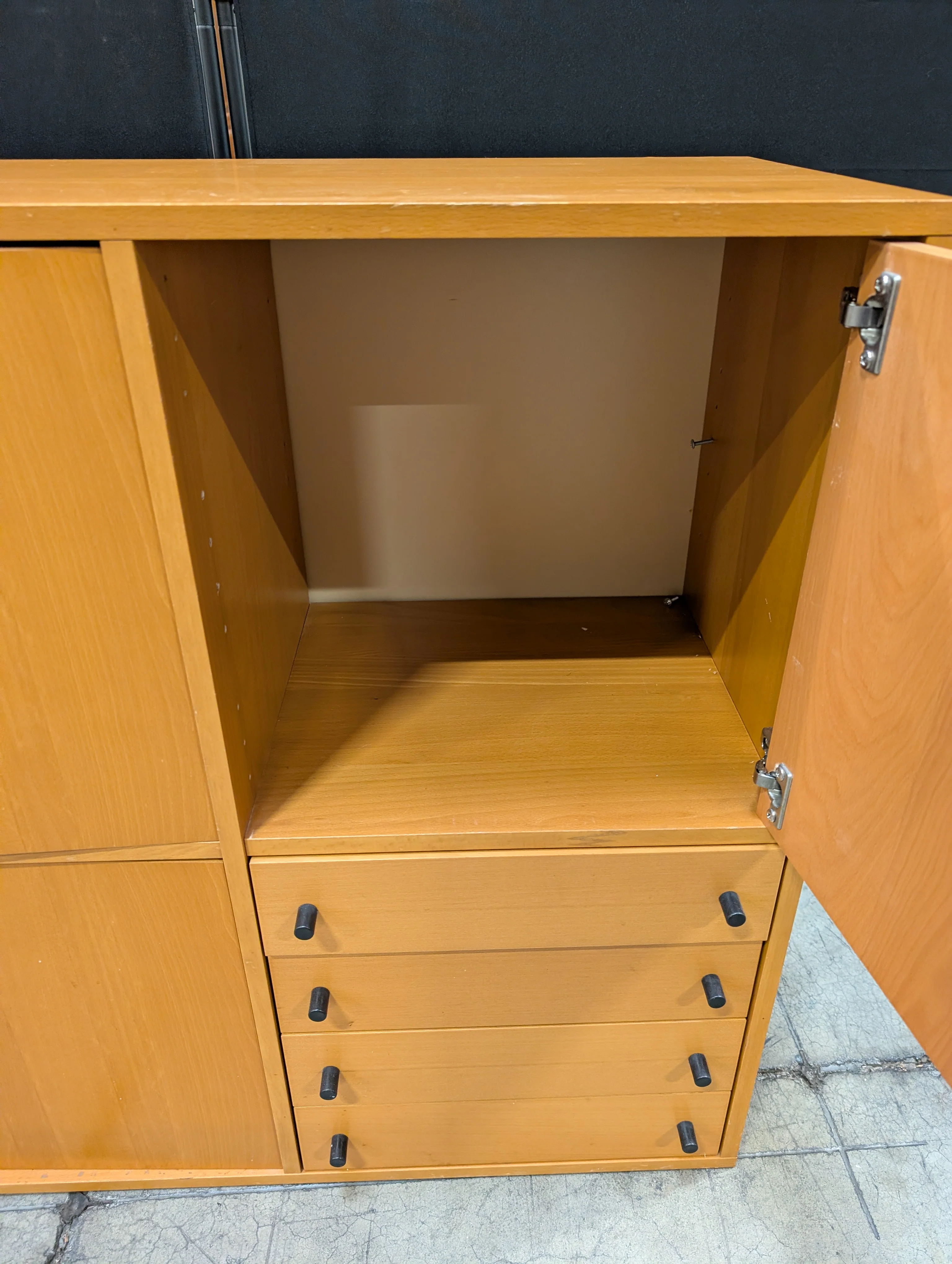 Mid-Century Style Light Wood Modular Storage Cabinet with Black Pulls - Image 5