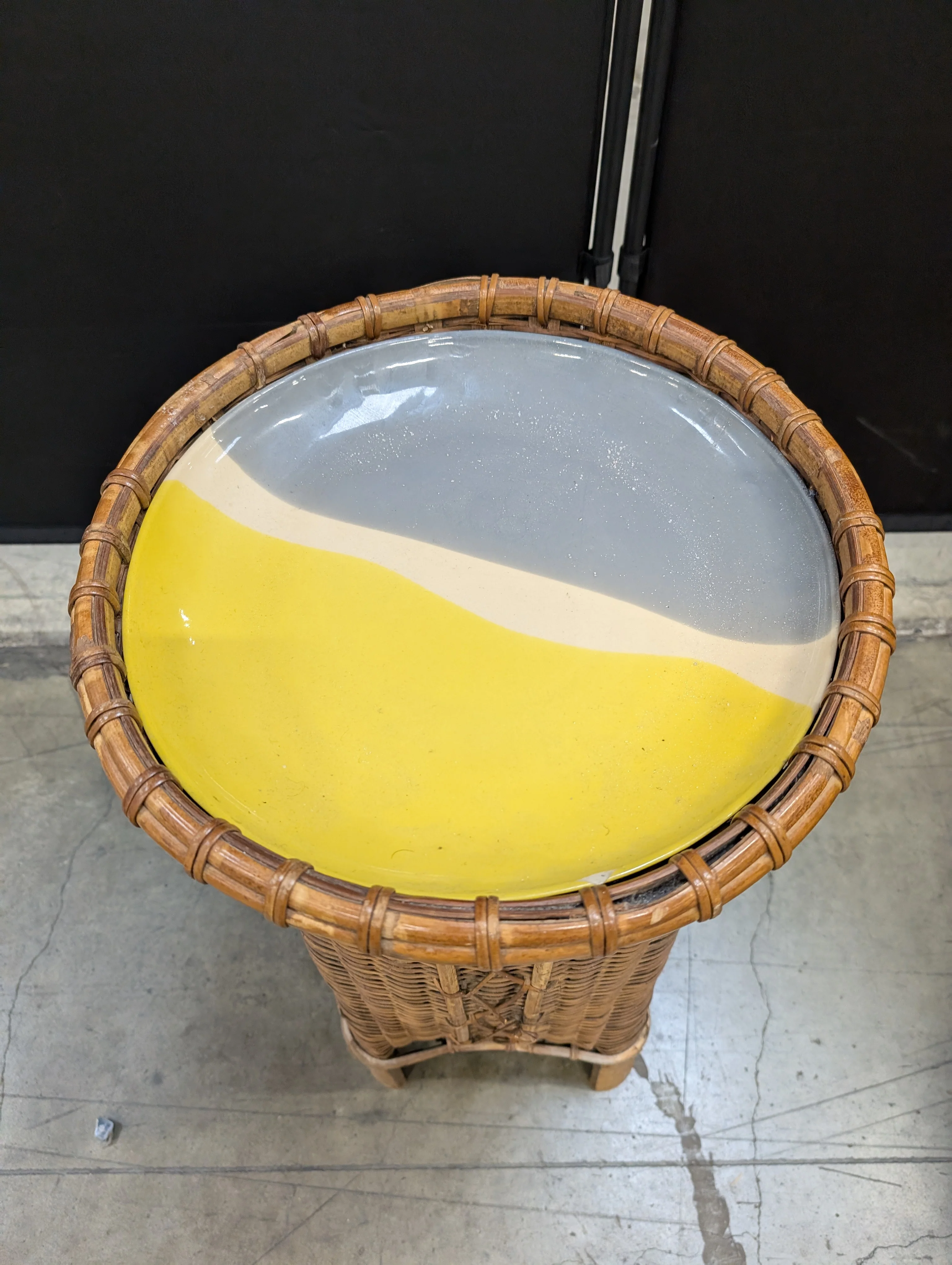 Woven Rattan Side Table with Round Two-Tone Top - Image 4