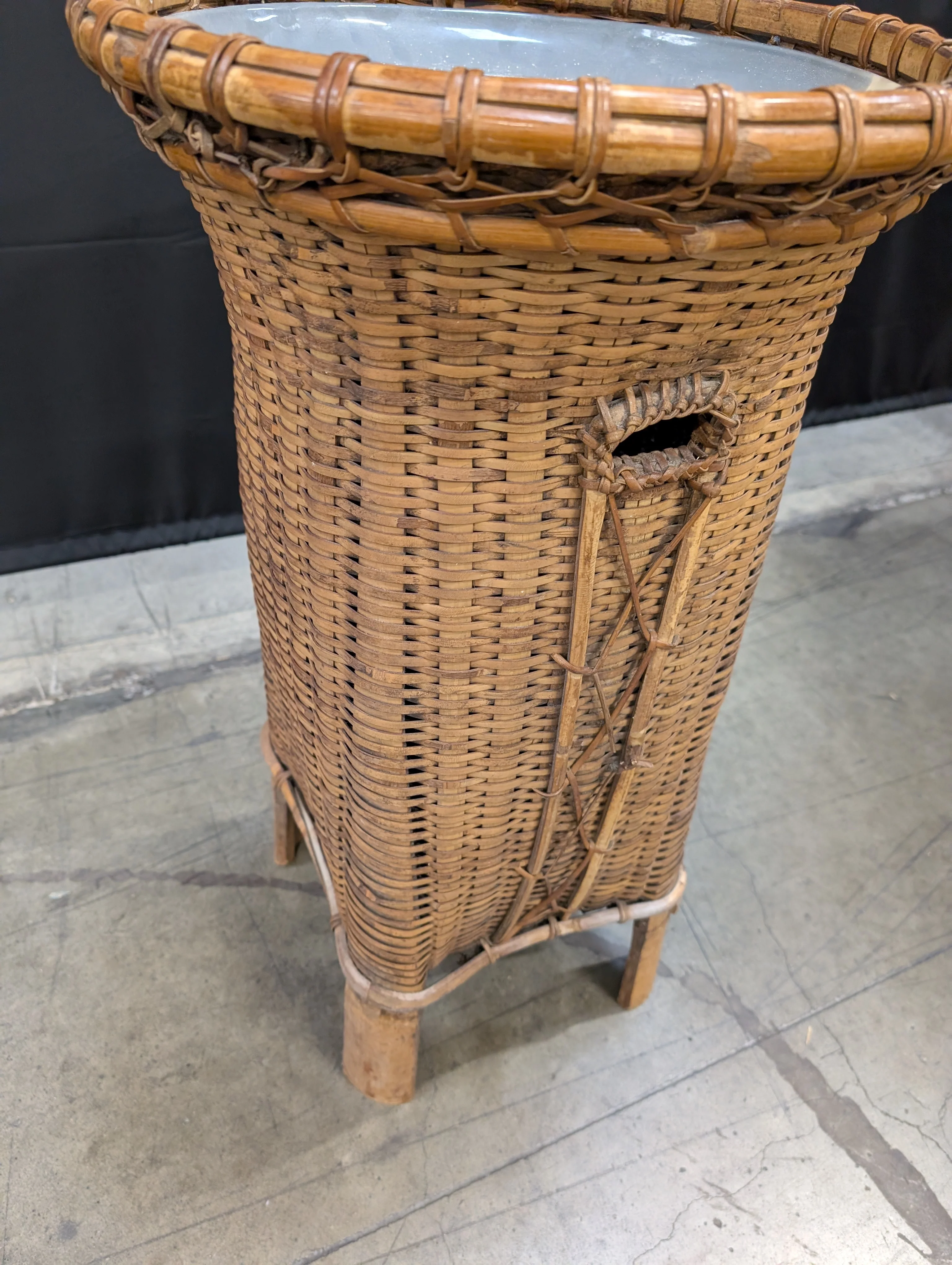 Woven Rattan Side Table with Round Two-Tone Top - Image 5