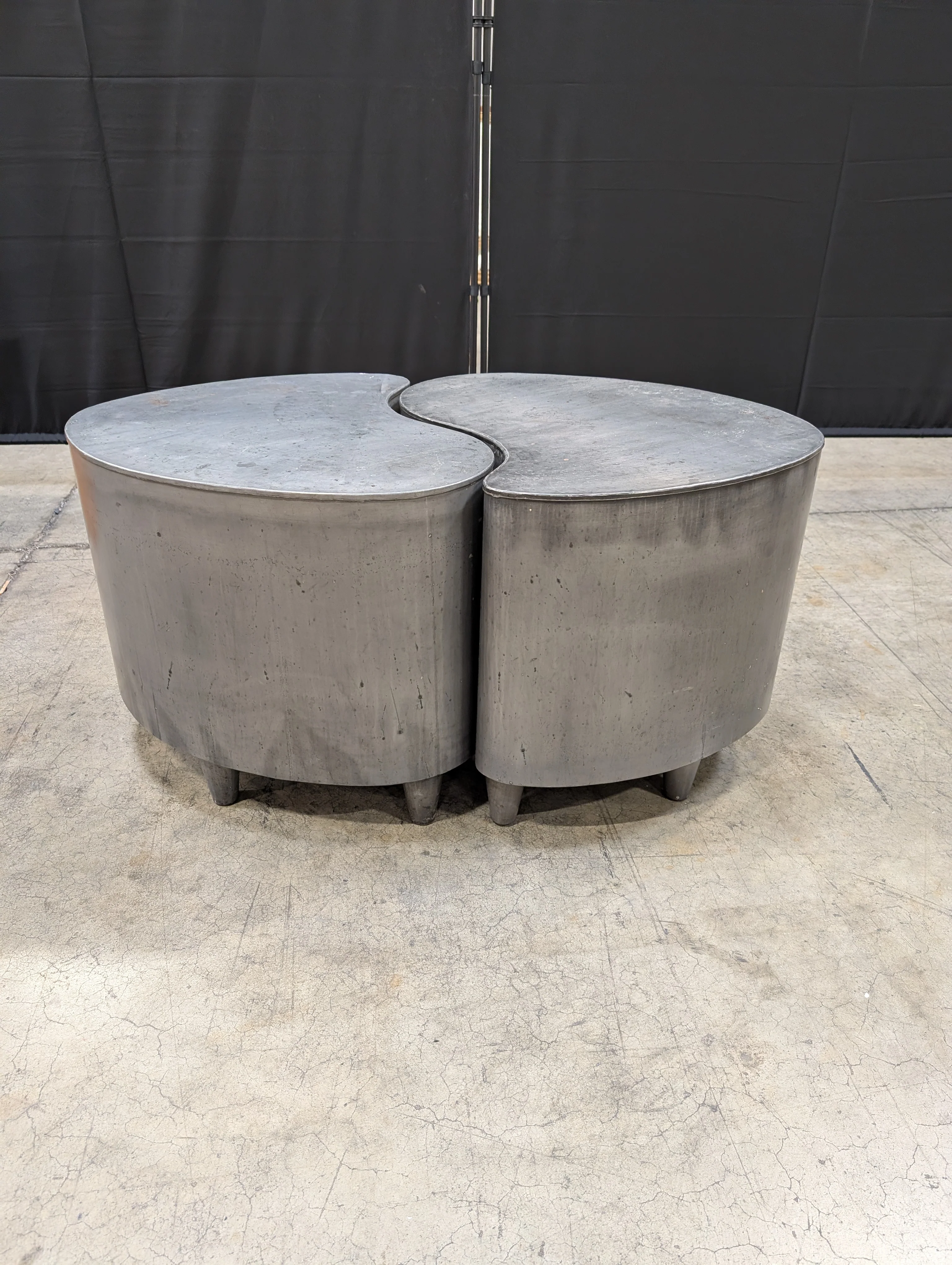 Contemporary Organic Shape Dark Grey Metal Coffee Table Set