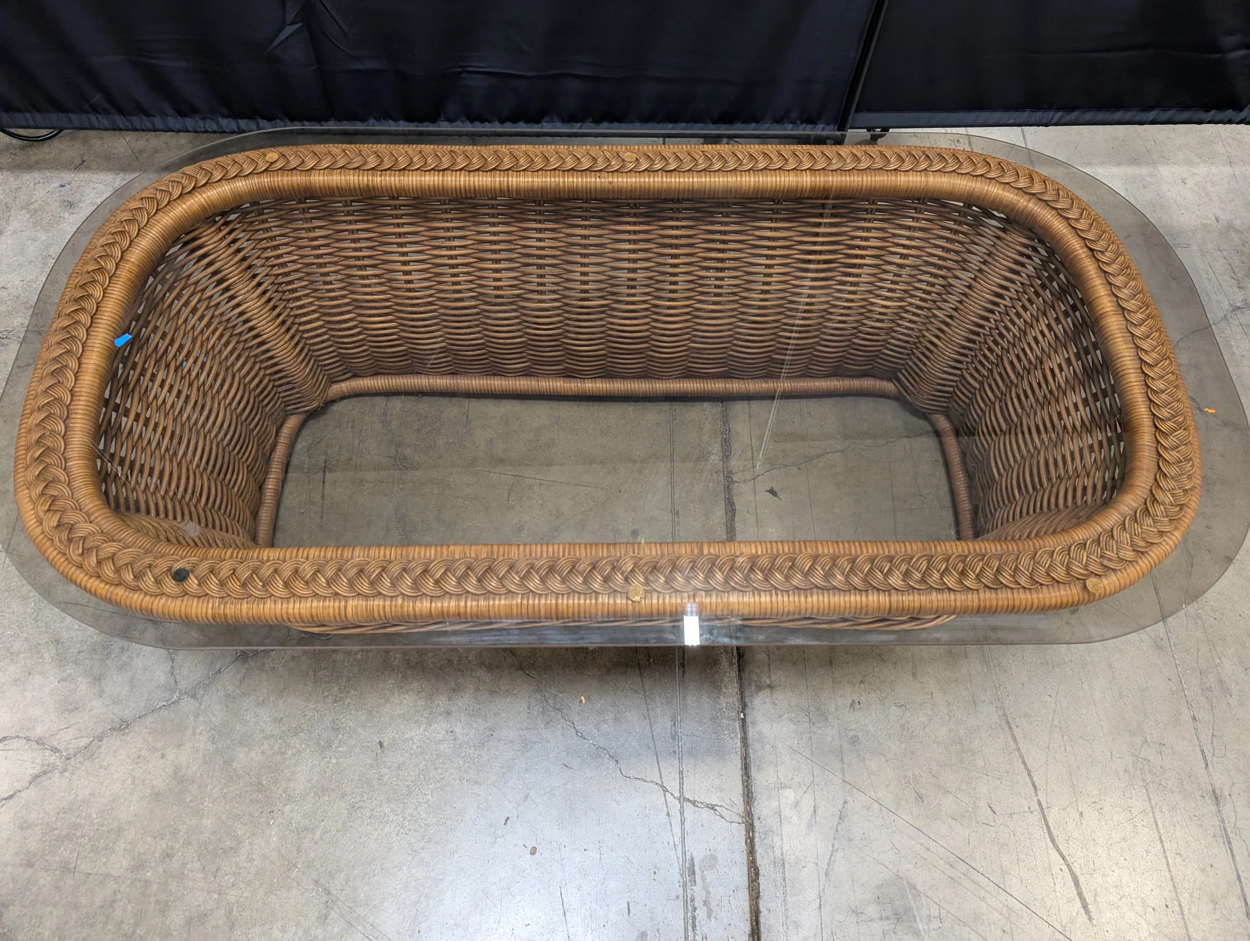 Long Woven Rattan Glass Top Coffee Table - Image 2