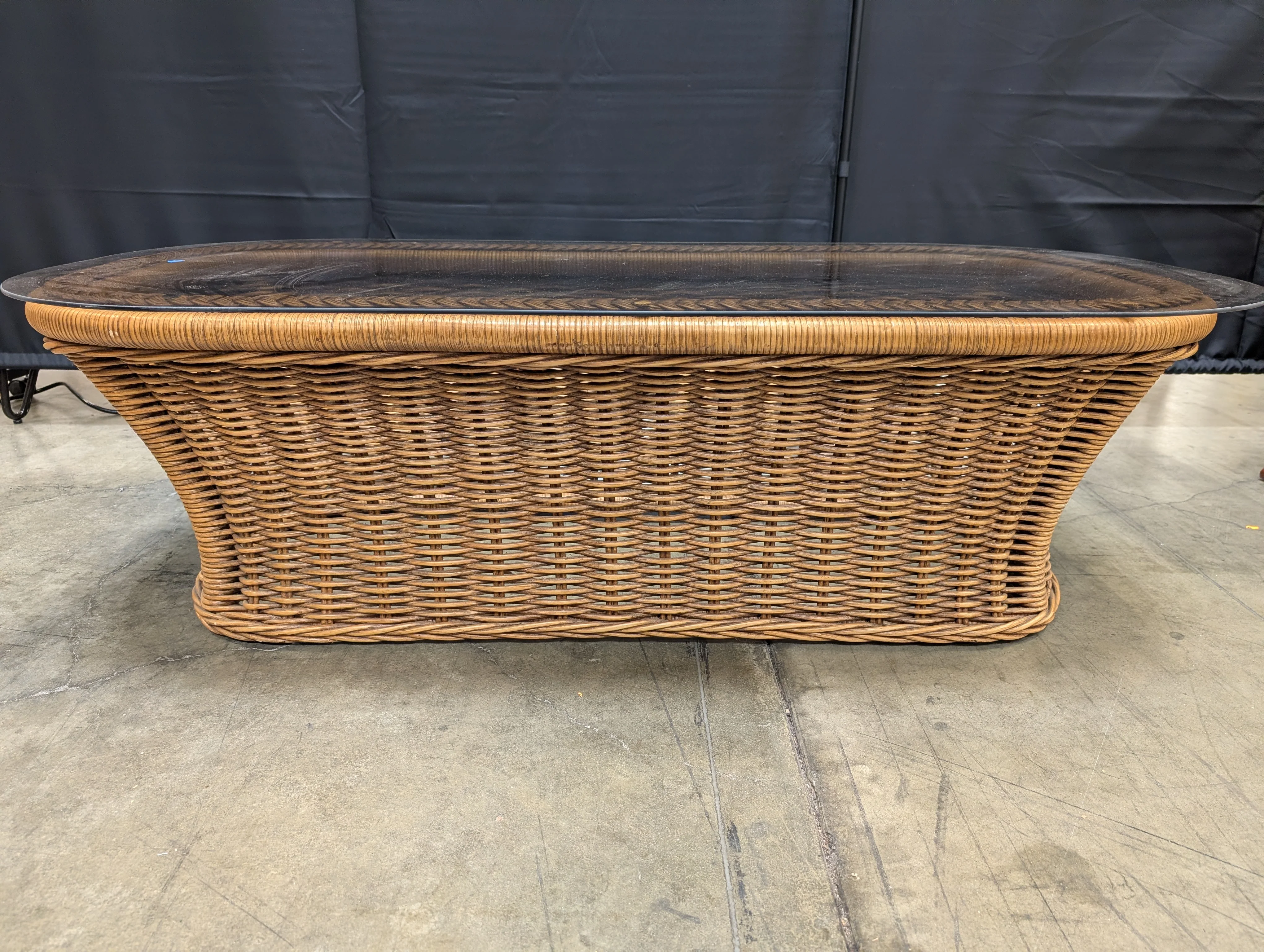 Long Woven Rattan Glass Top Coffee Table - Image 3