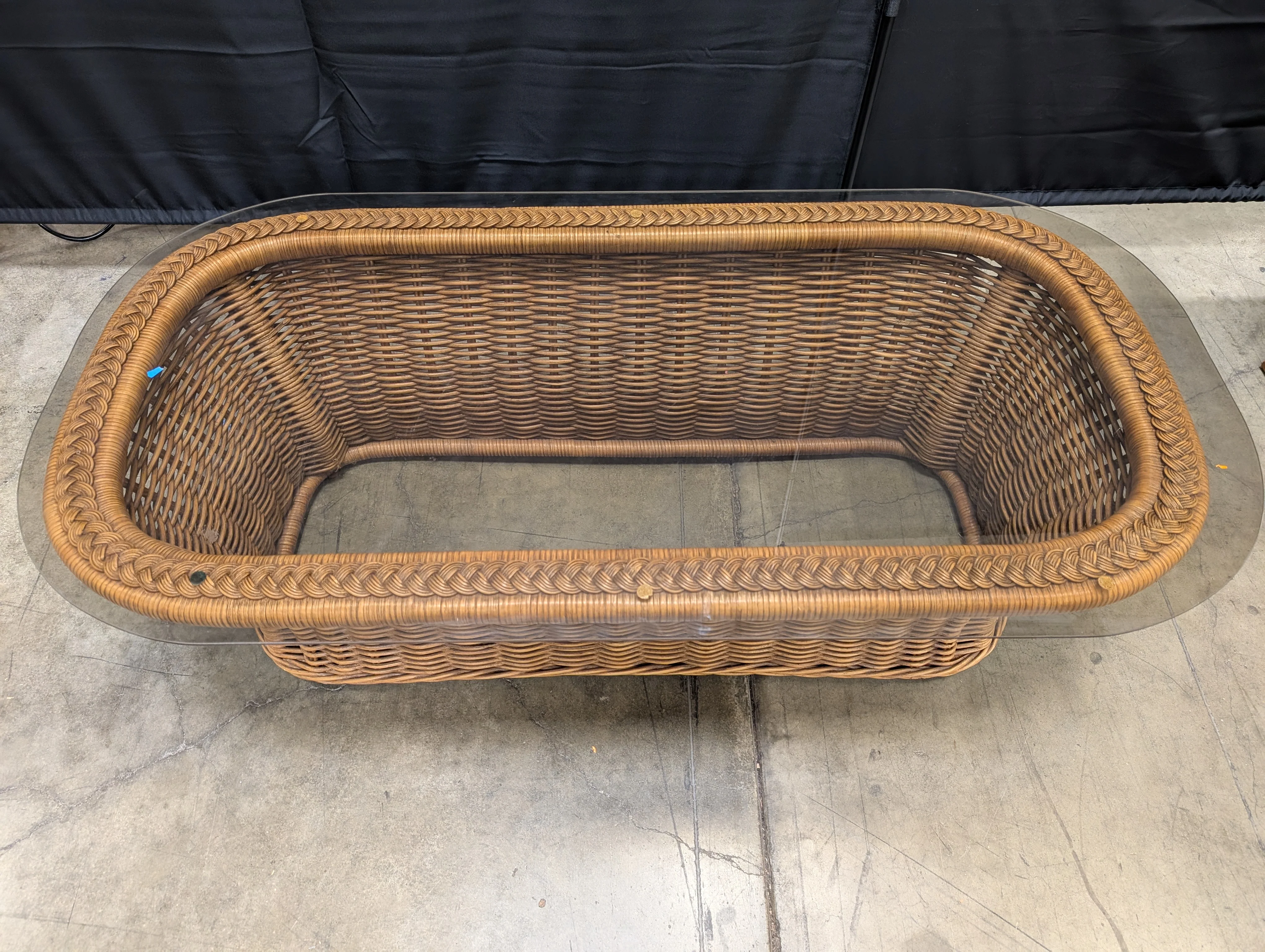 Long Woven Rattan Glass Top Coffee Table - Image 4