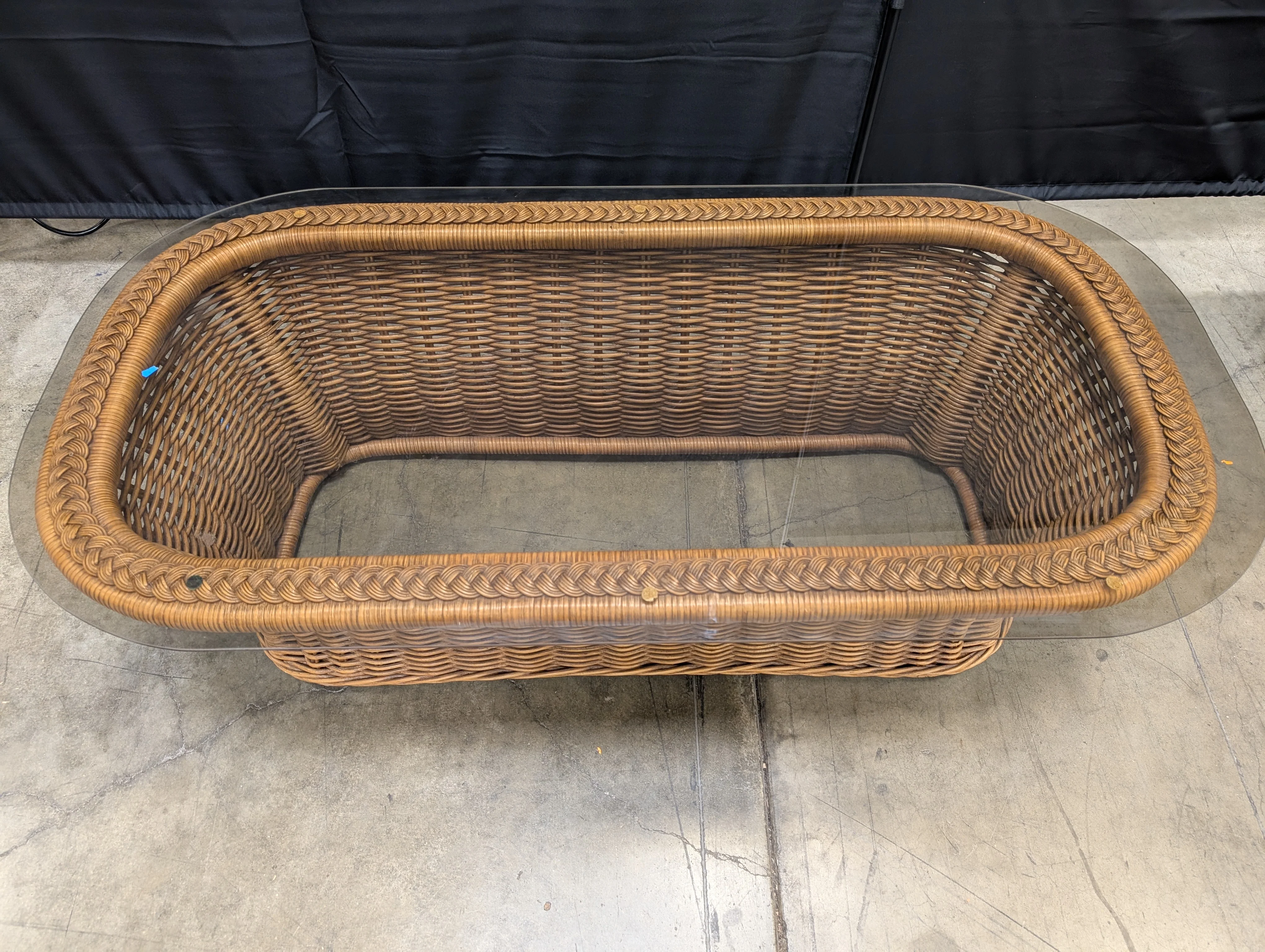 Long Woven Rattan Glass Top Coffee Table - Image 5