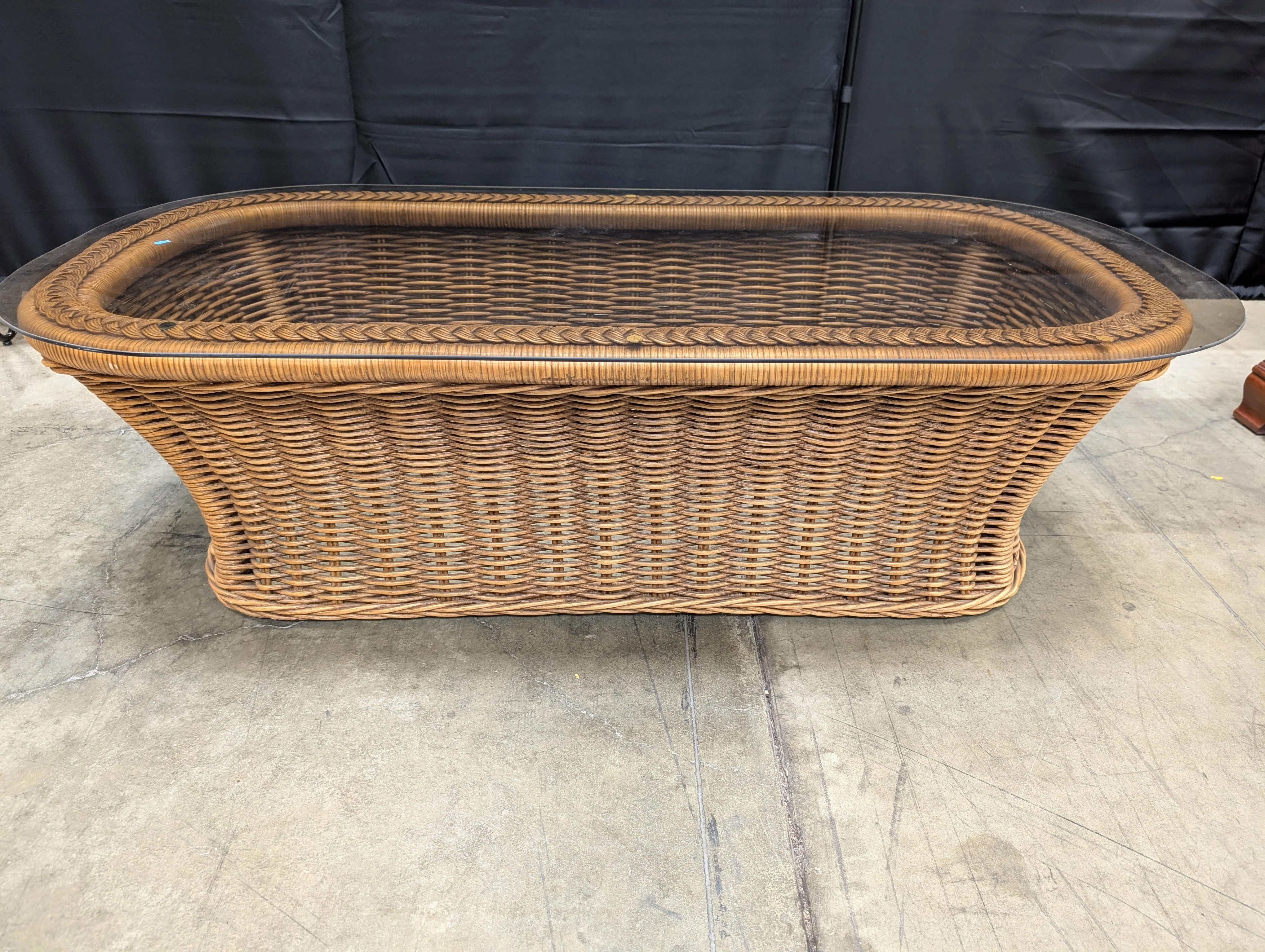 Long Woven Rattan Glass Top Coffee Table - Image 6