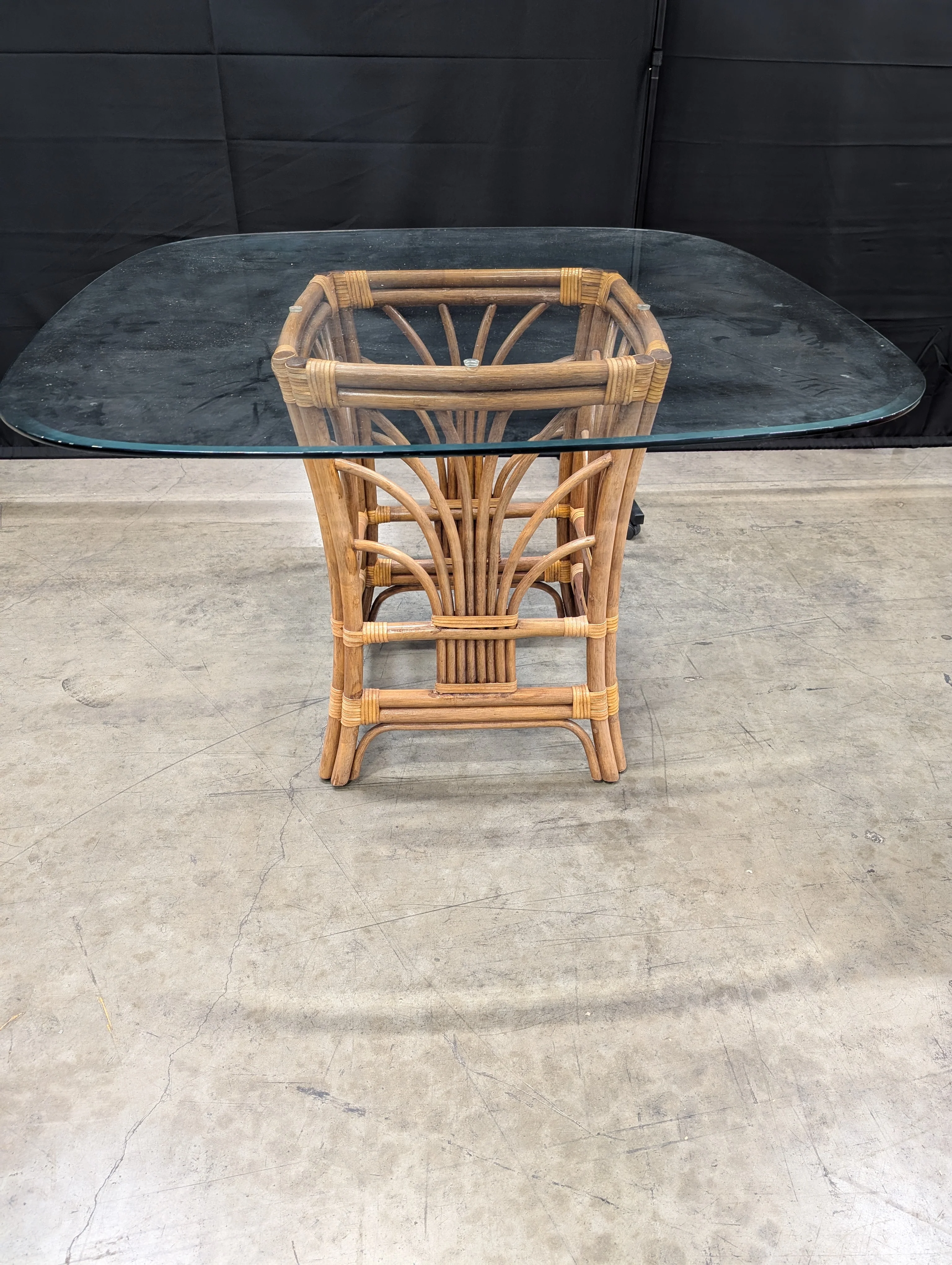 Rattan Base Glass Top Dining Table