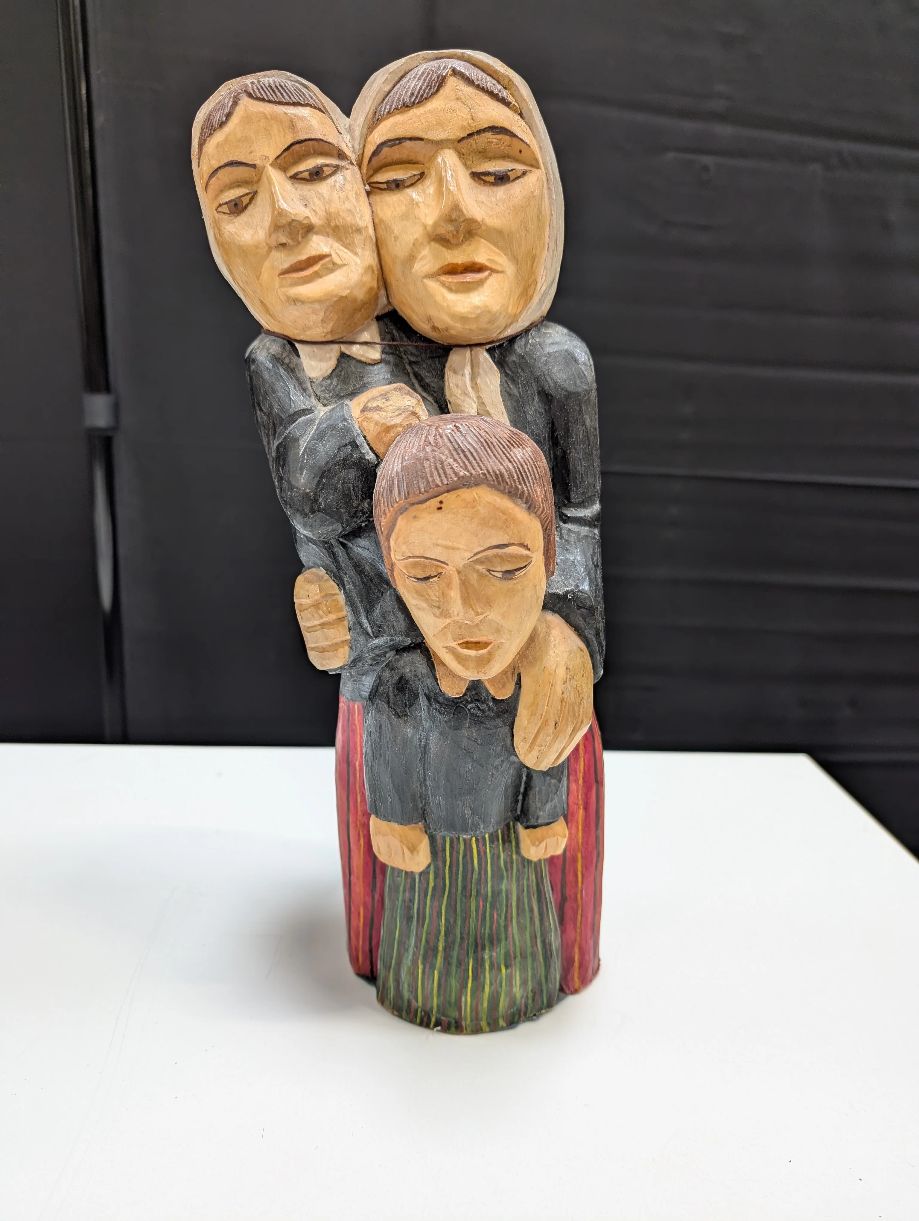 Hand-Carved Wooden Folk Art Family Sculpture