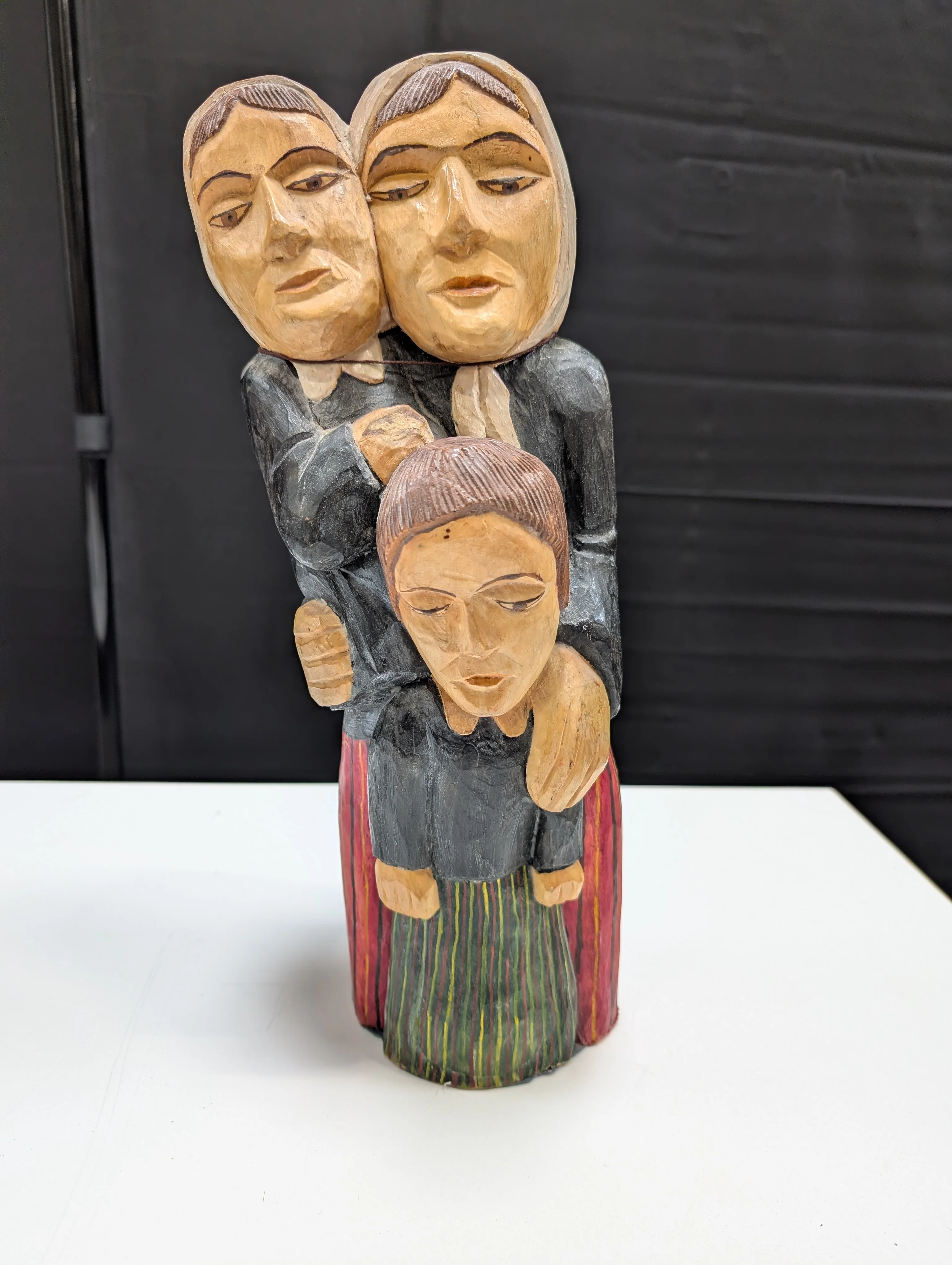 Hand-Carved Wooden Folk Art Family Sculpture - Image 2