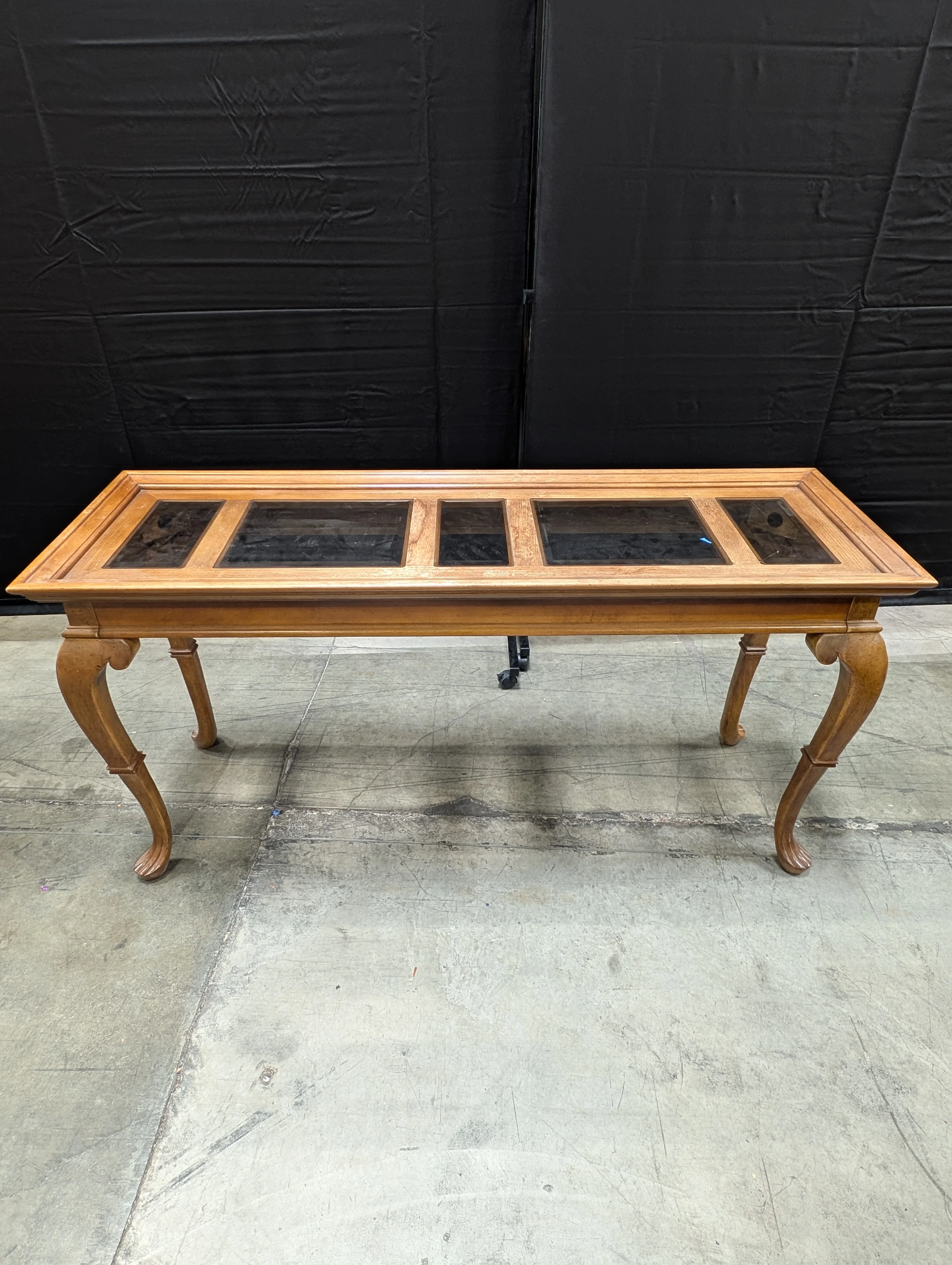 Hardwood Entryway Table with Inset Glass Top