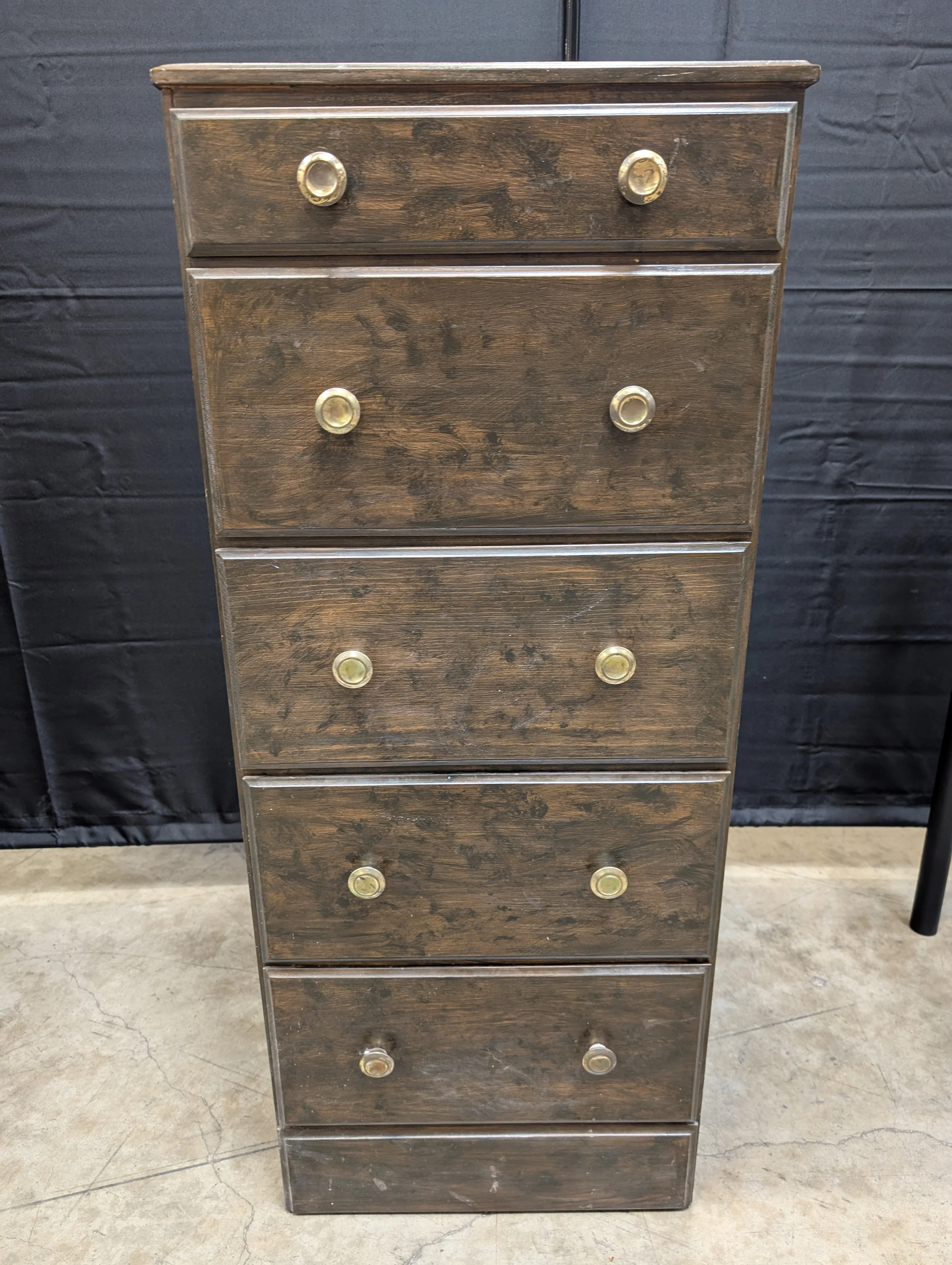 Narrow 5-Drawer Wood Storage Chest with Brass-Toned Knobs