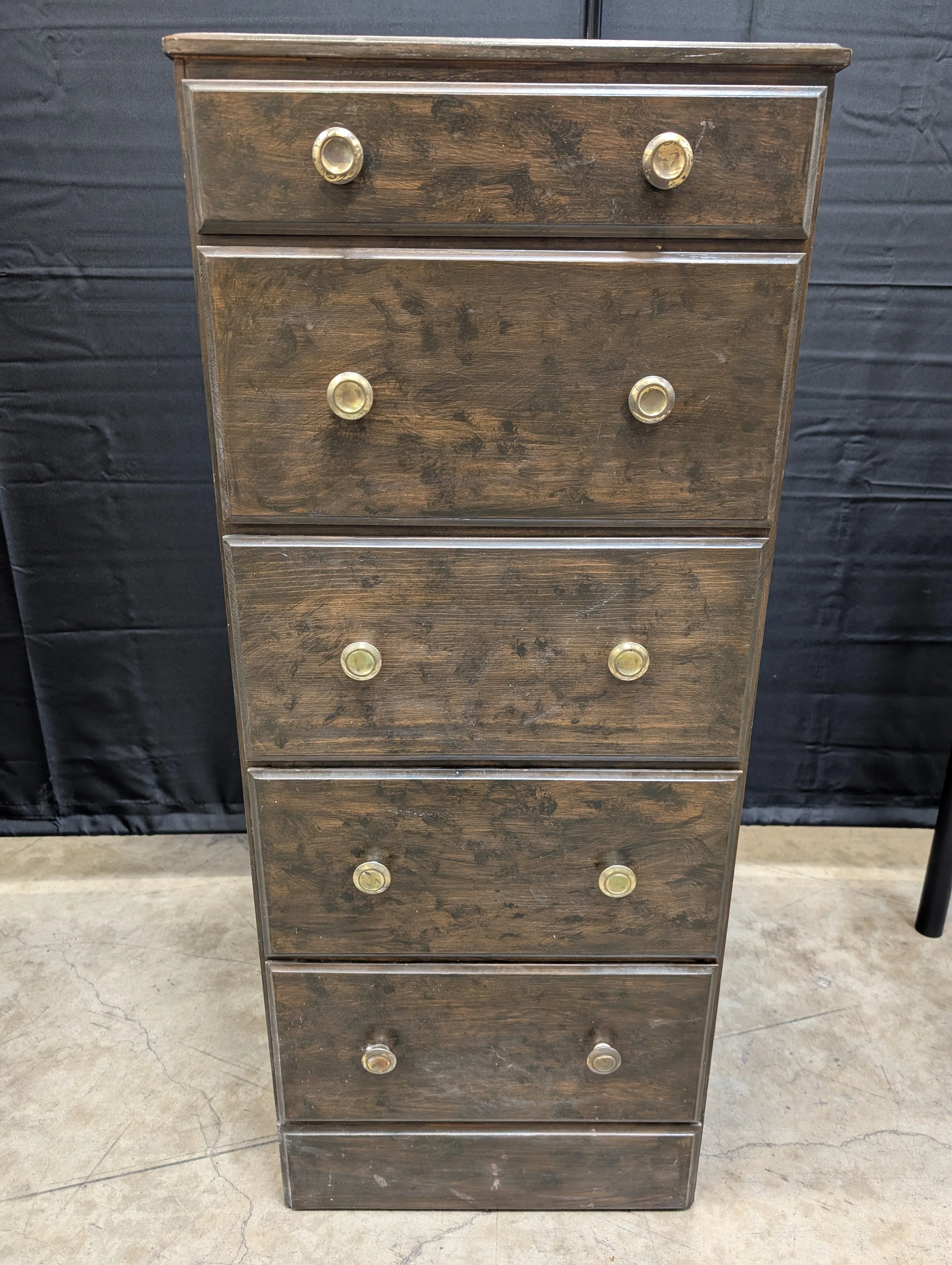 Narrow 5-Drawer Wood Storage Chest with Brass-Toned Knobs - Image 2