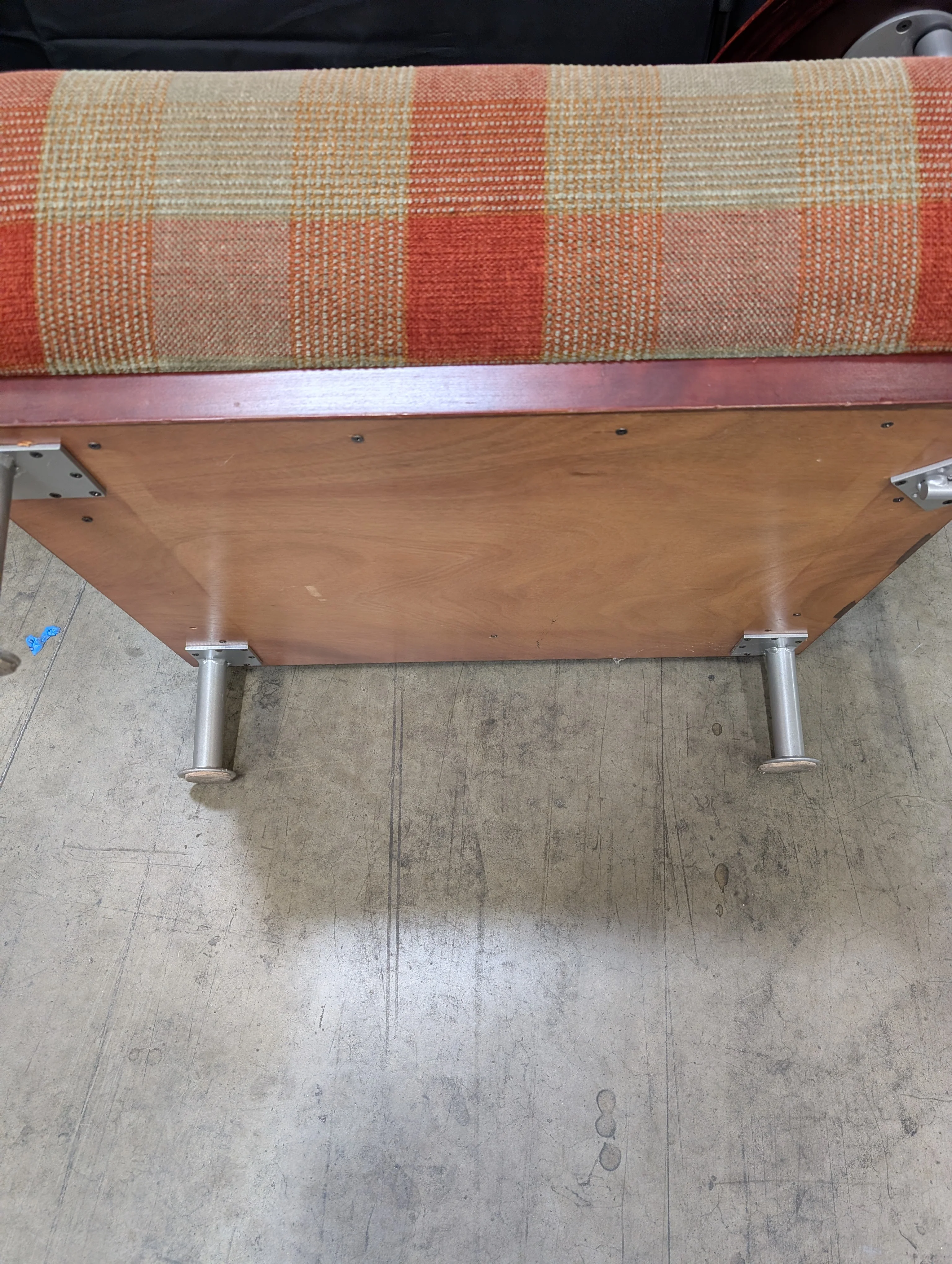 Retro Plaid Upholstered Lounge Chairs with Integrated Side Tables - Image 4