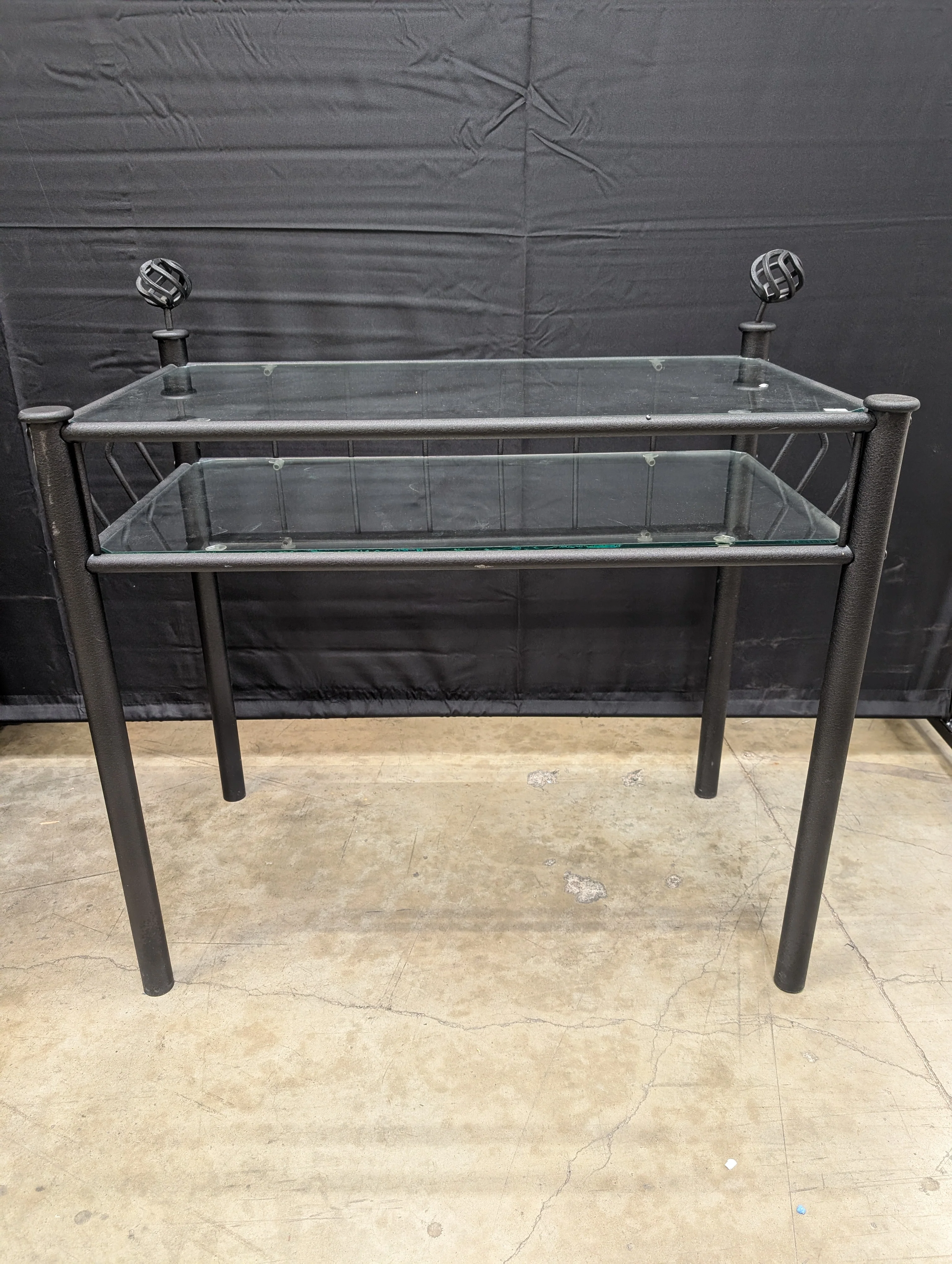 Contemporary Black Metal and Glass Two-Tier Side Table