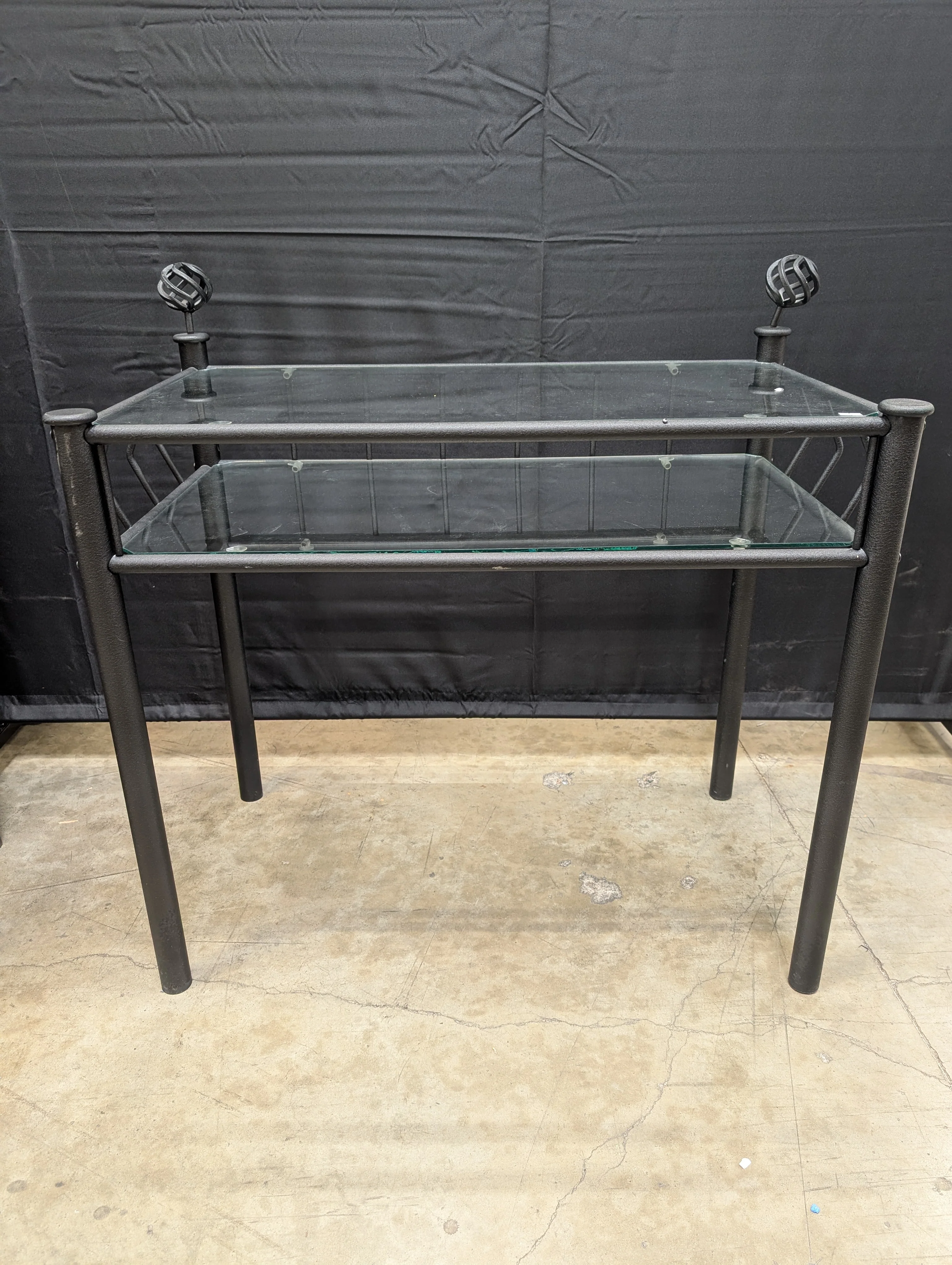 Contemporary Black Metal and Glass Two-Tier Side Table - Image 2