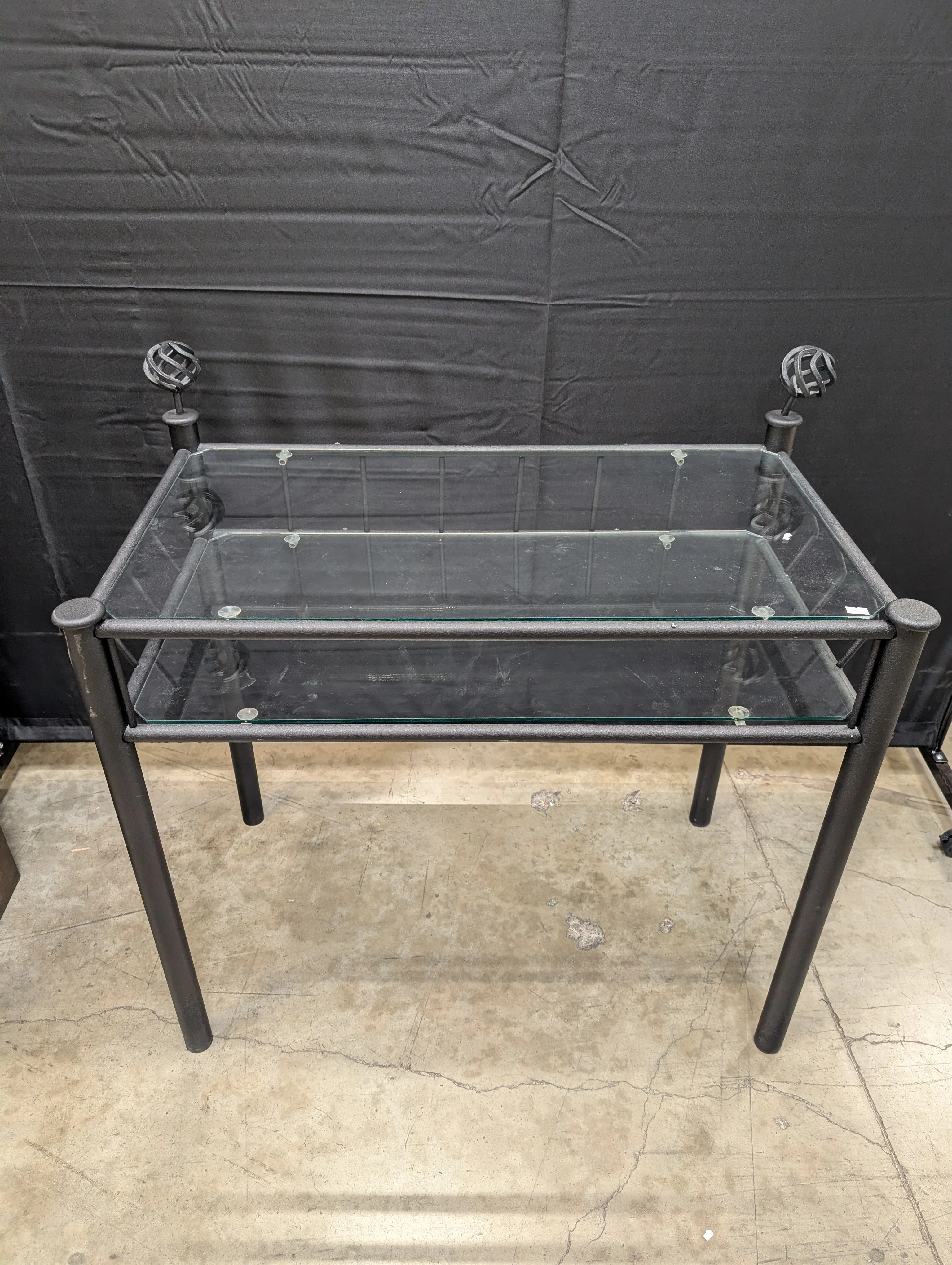 Contemporary Black Metal and Glass Two-Tier Side Table - Image 3