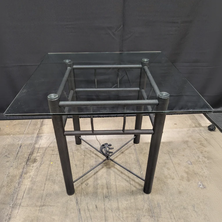 Modern Square Glass Top Side Table with Metal Frame