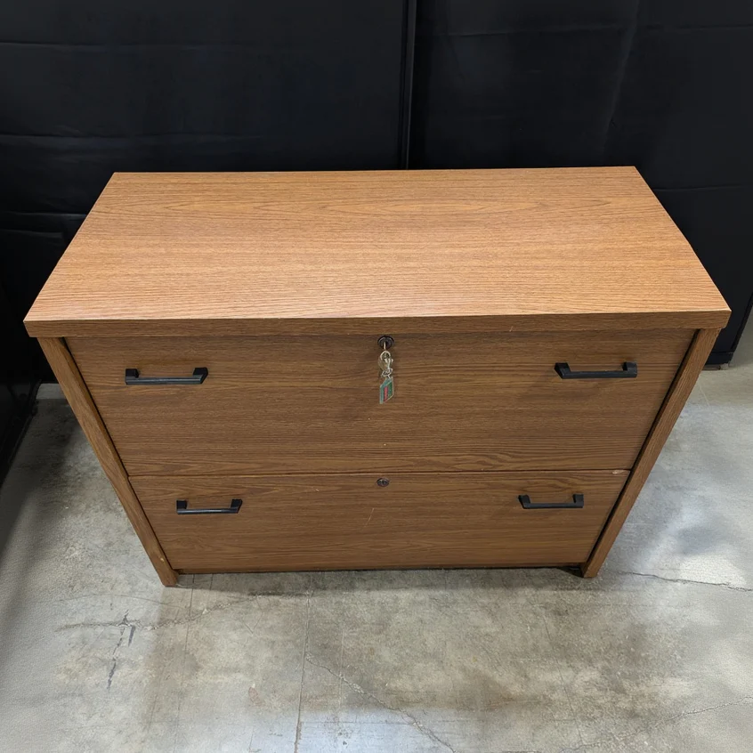 Functional Two-Drawer Wood Grain Filing Cabinet with Lock