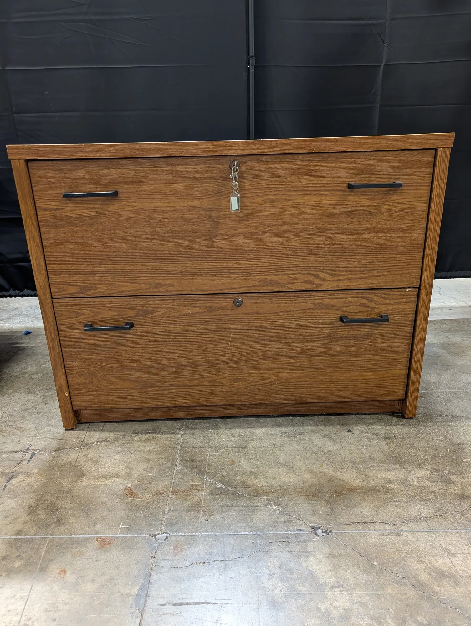 Functional Two-Drawer Wood Grain Filing Cabinet with Lock - Image 2