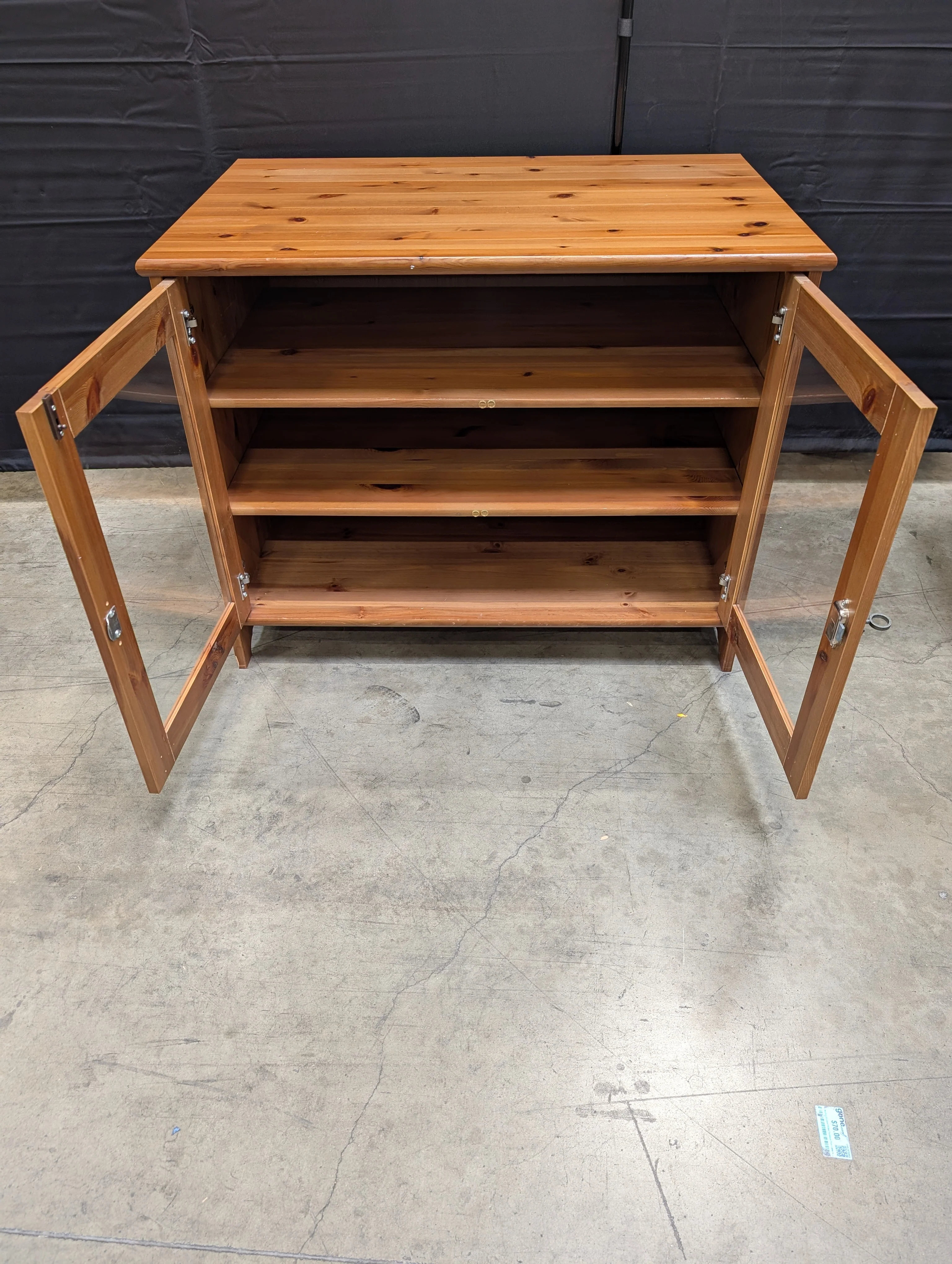 Rustic Pine Finish Display Cabinet with Glass Doors - Image 4