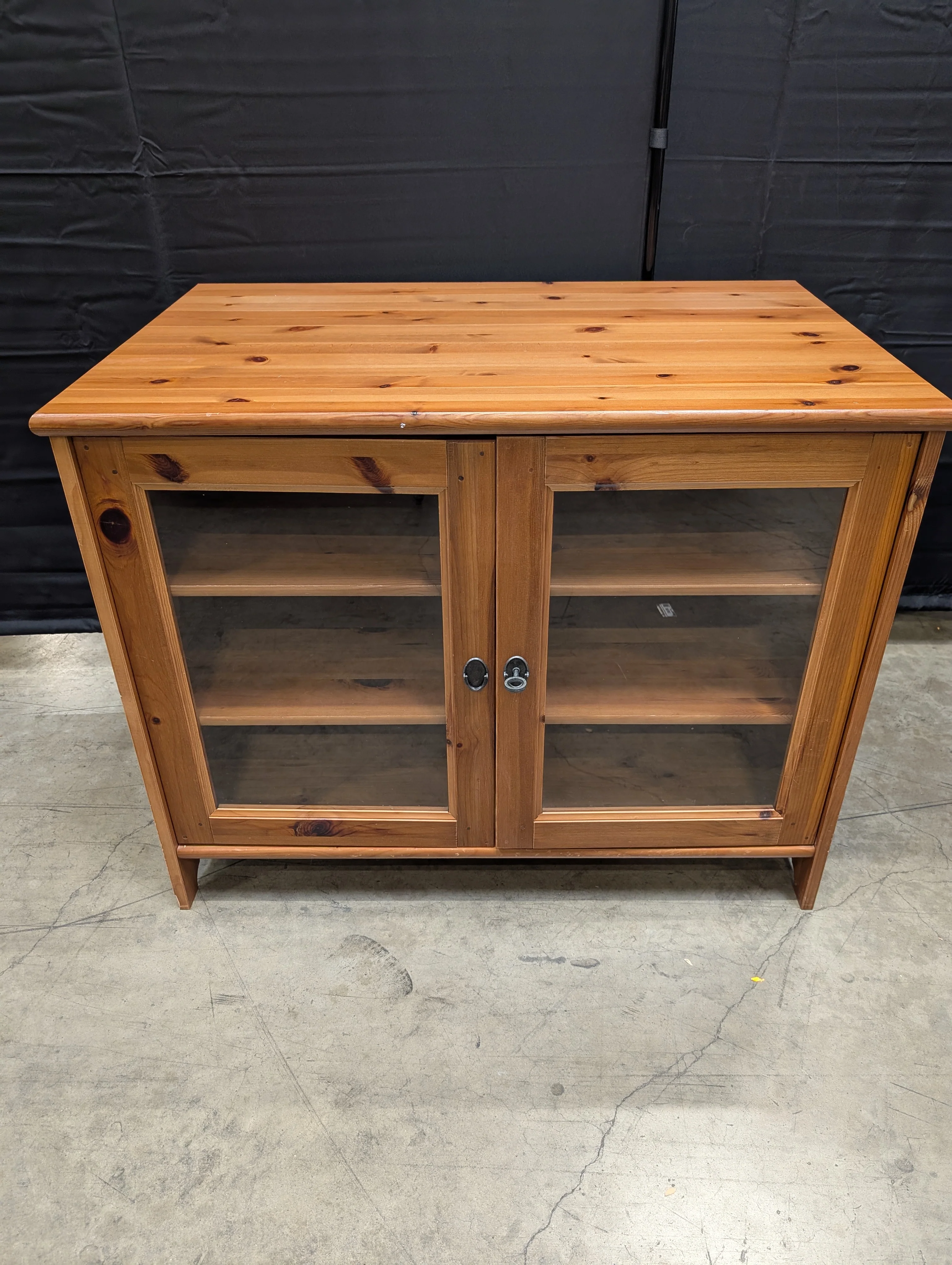 Rustic Pine Finish Display Cabinet with Glass Doors - Image 6