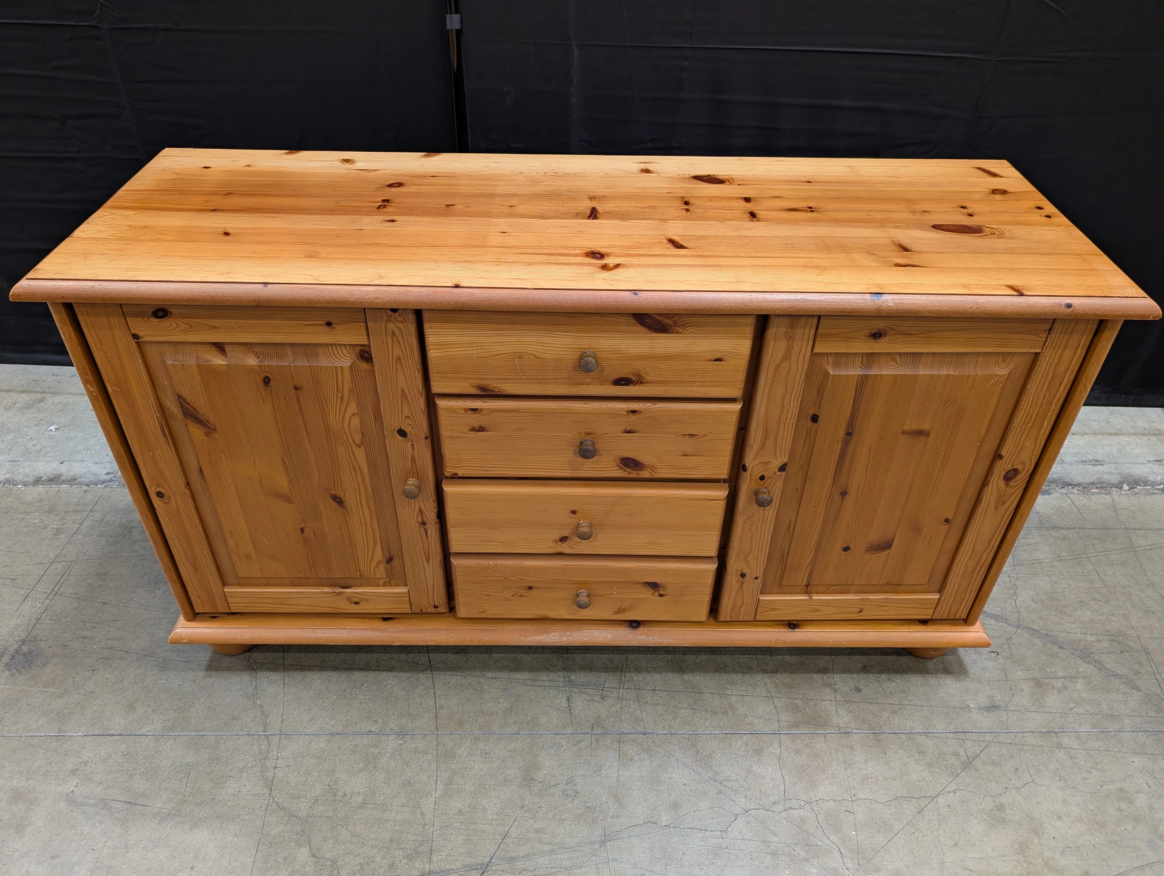 Rustic Pine Wood Sideboard with Cabinets and Drawers - Image 2