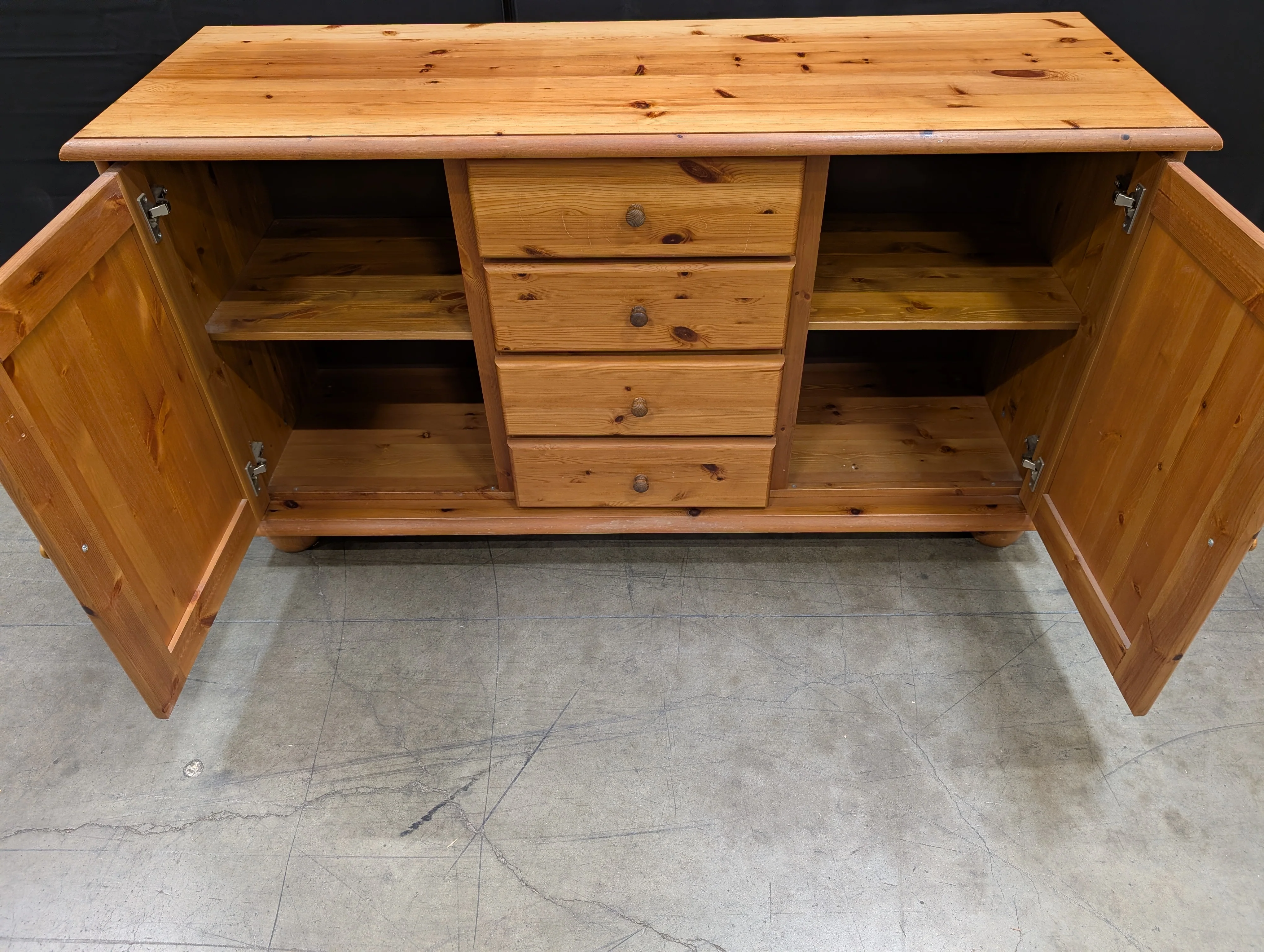 Rustic Pine Wood Sideboard with Cabinets and Drawers - Image 3
