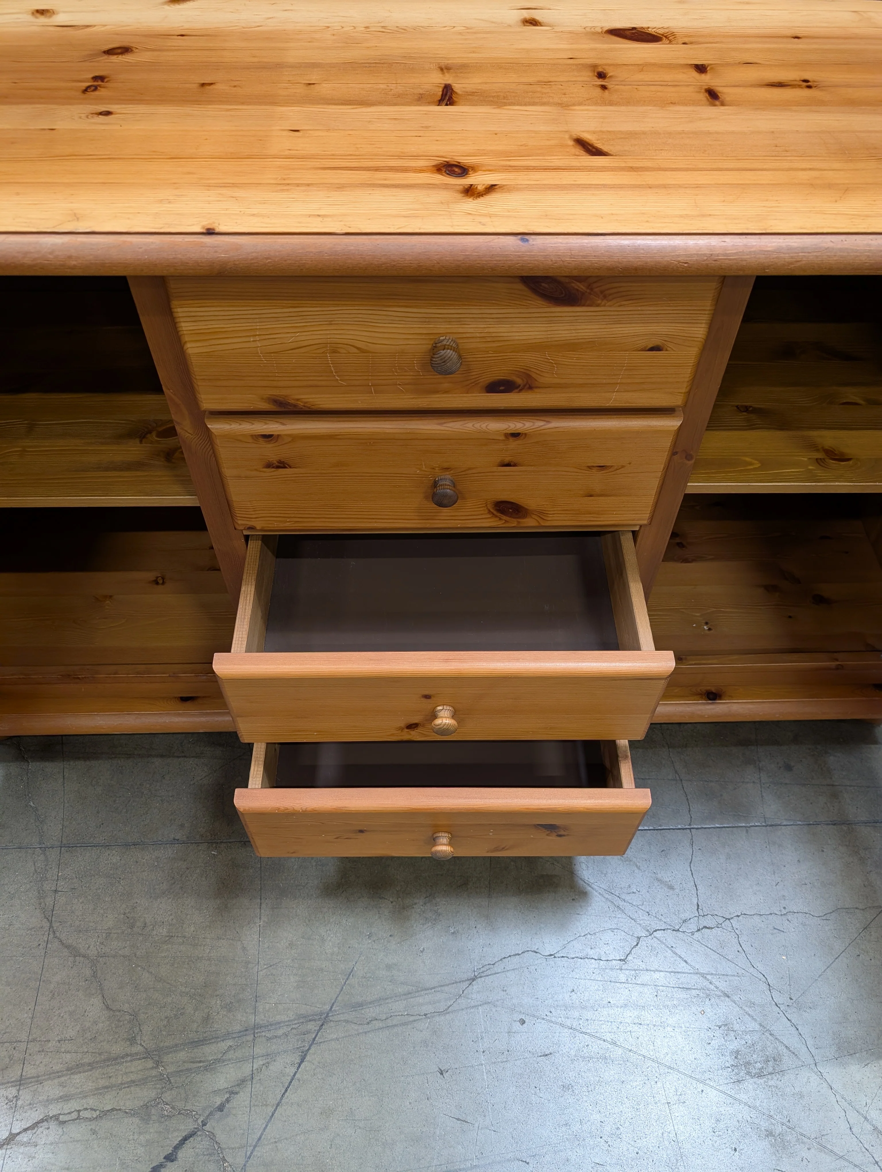 Rustic Pine Wood Sideboard with Cabinets and Drawers - Image 4