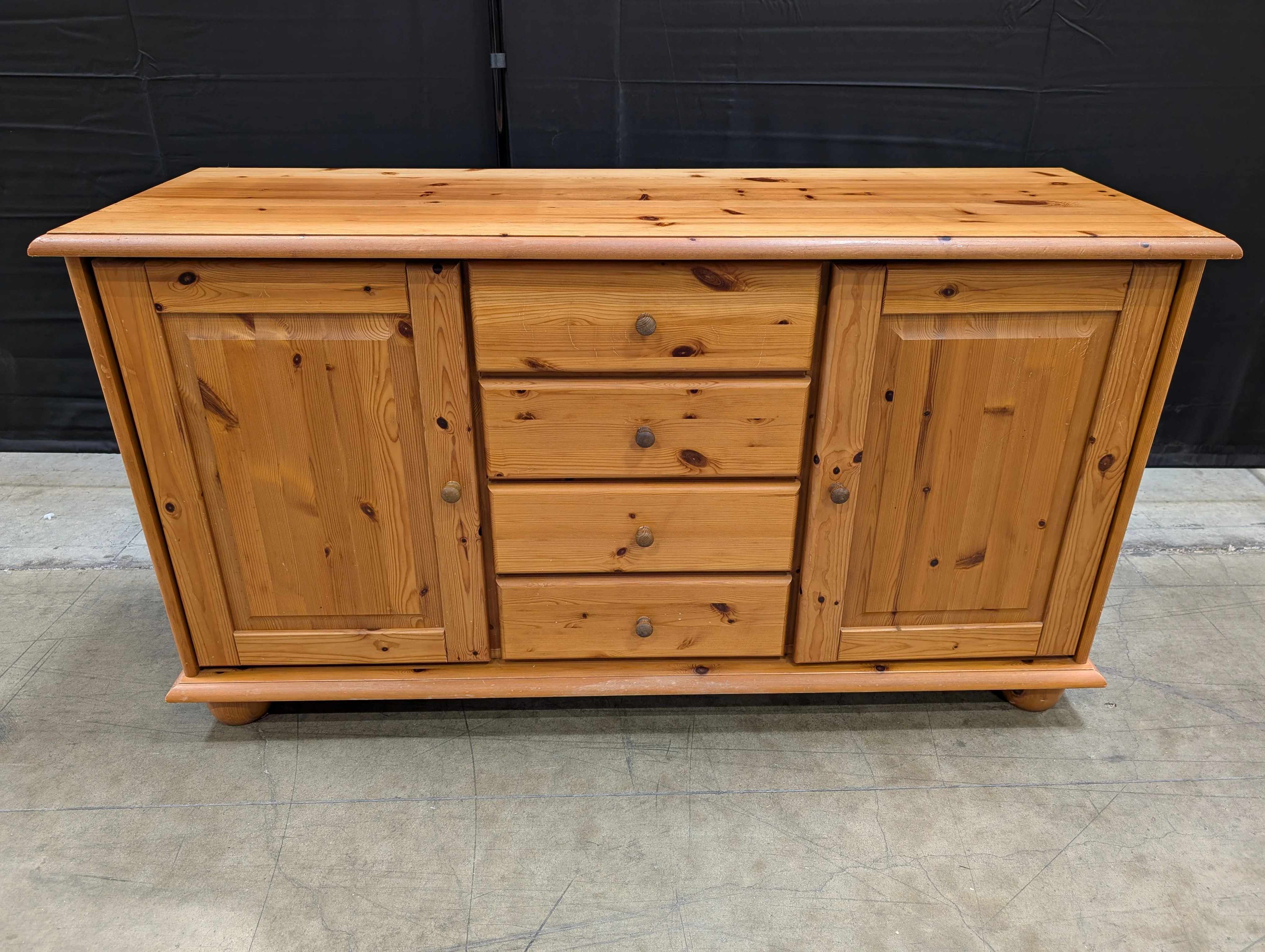 Rustic Pine Wood Sideboard with Cabinets and Drawers - Image 5
