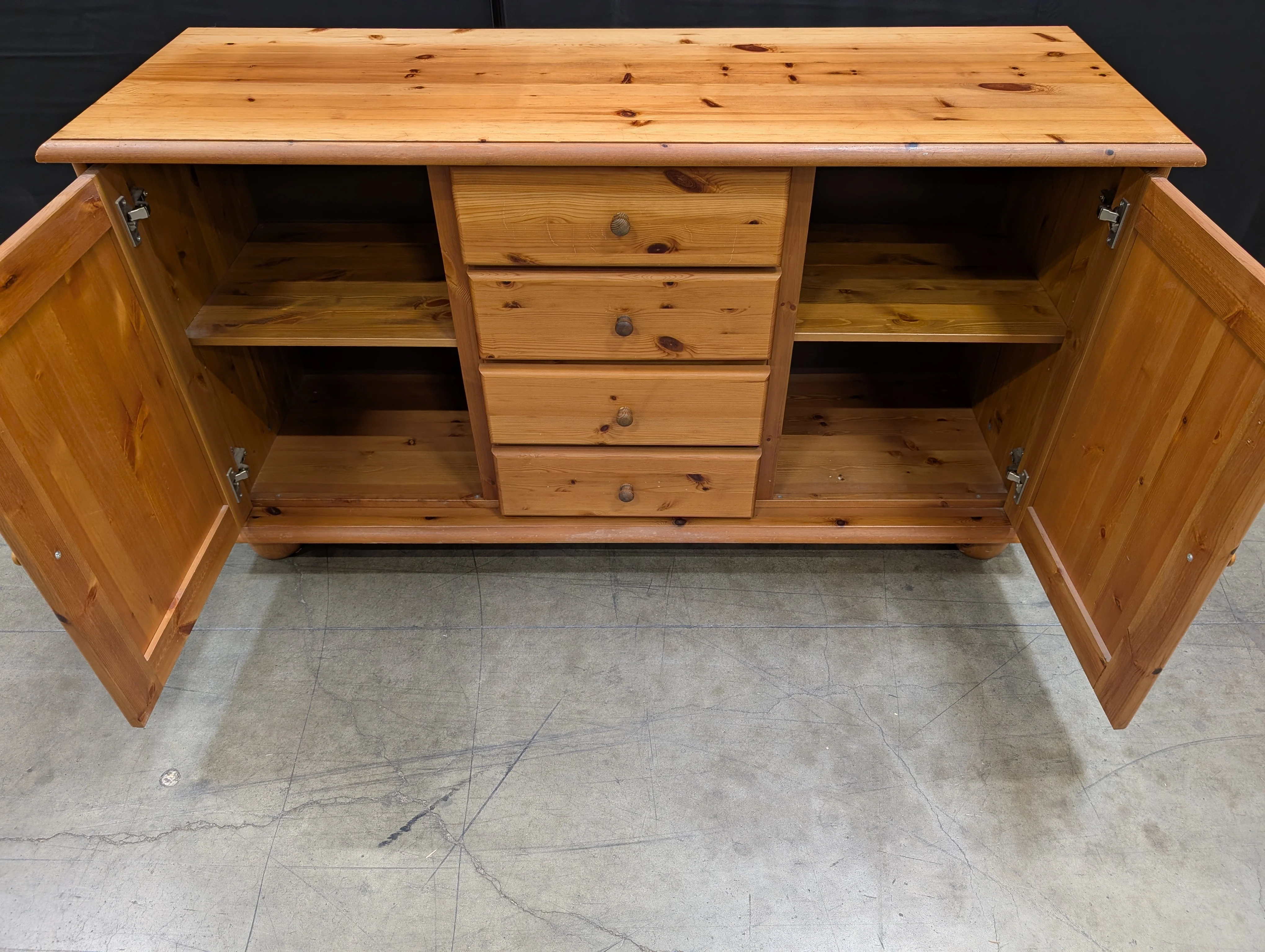 Rustic Pine Wood Sideboard with Cabinets and Drawers - Image 6