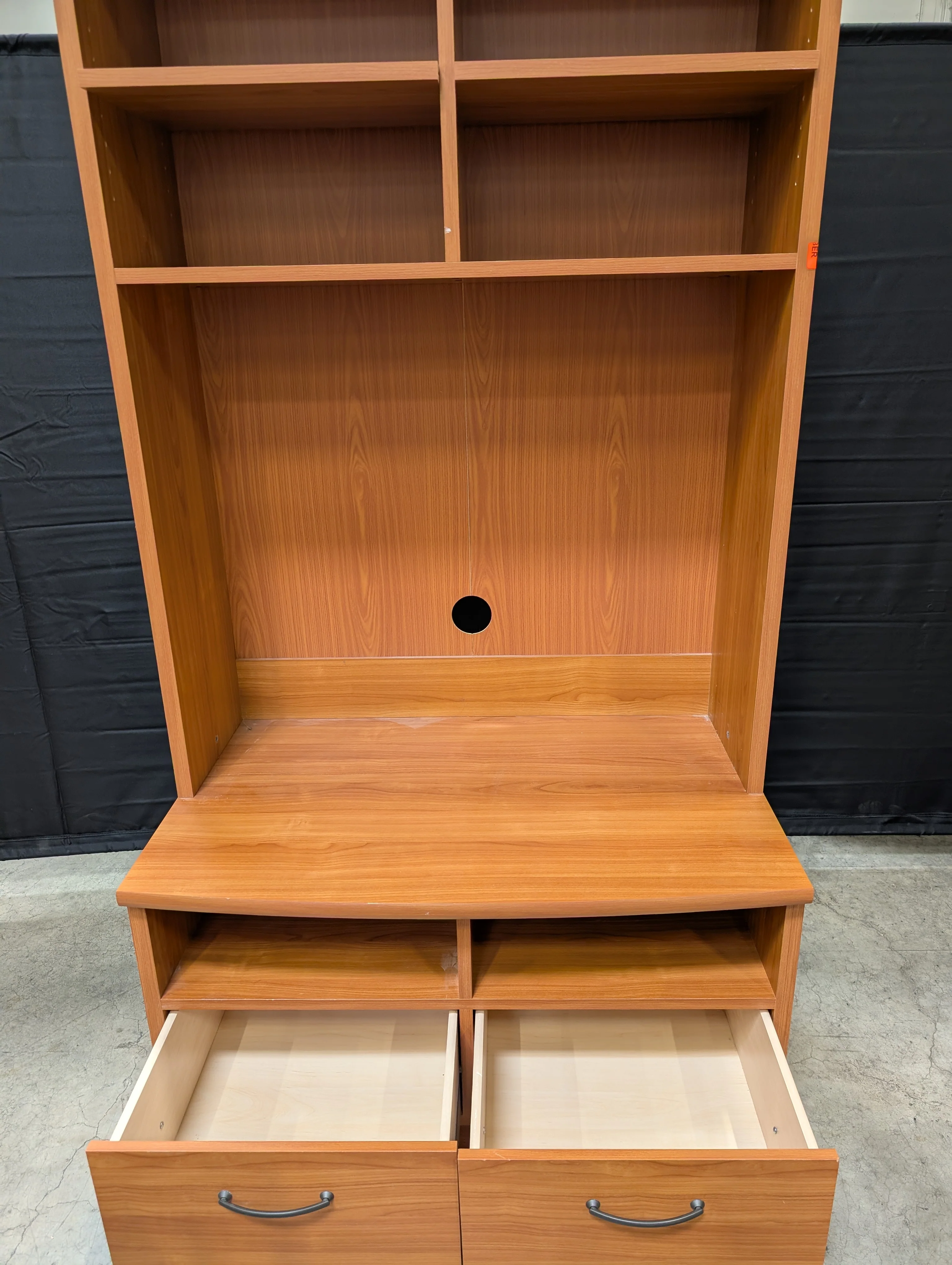 Functional Wood-Toned Desk Hutch with Shelving and Drawers - Image 2
