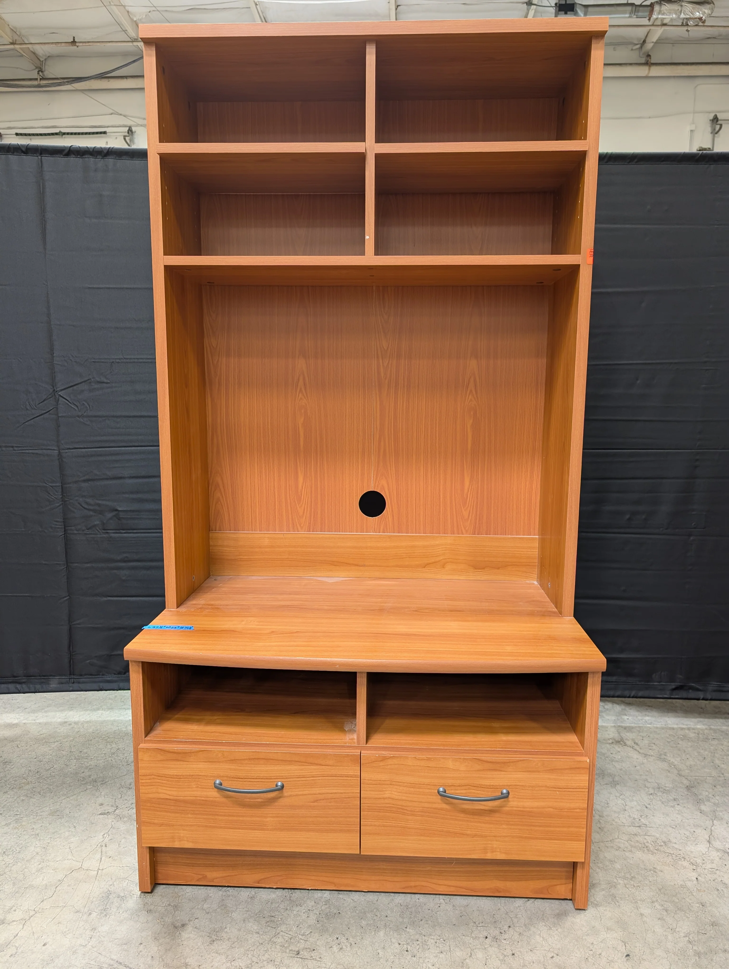 Functional Wood-Toned Desk Hutch with Shelving and Drawers - Image 3