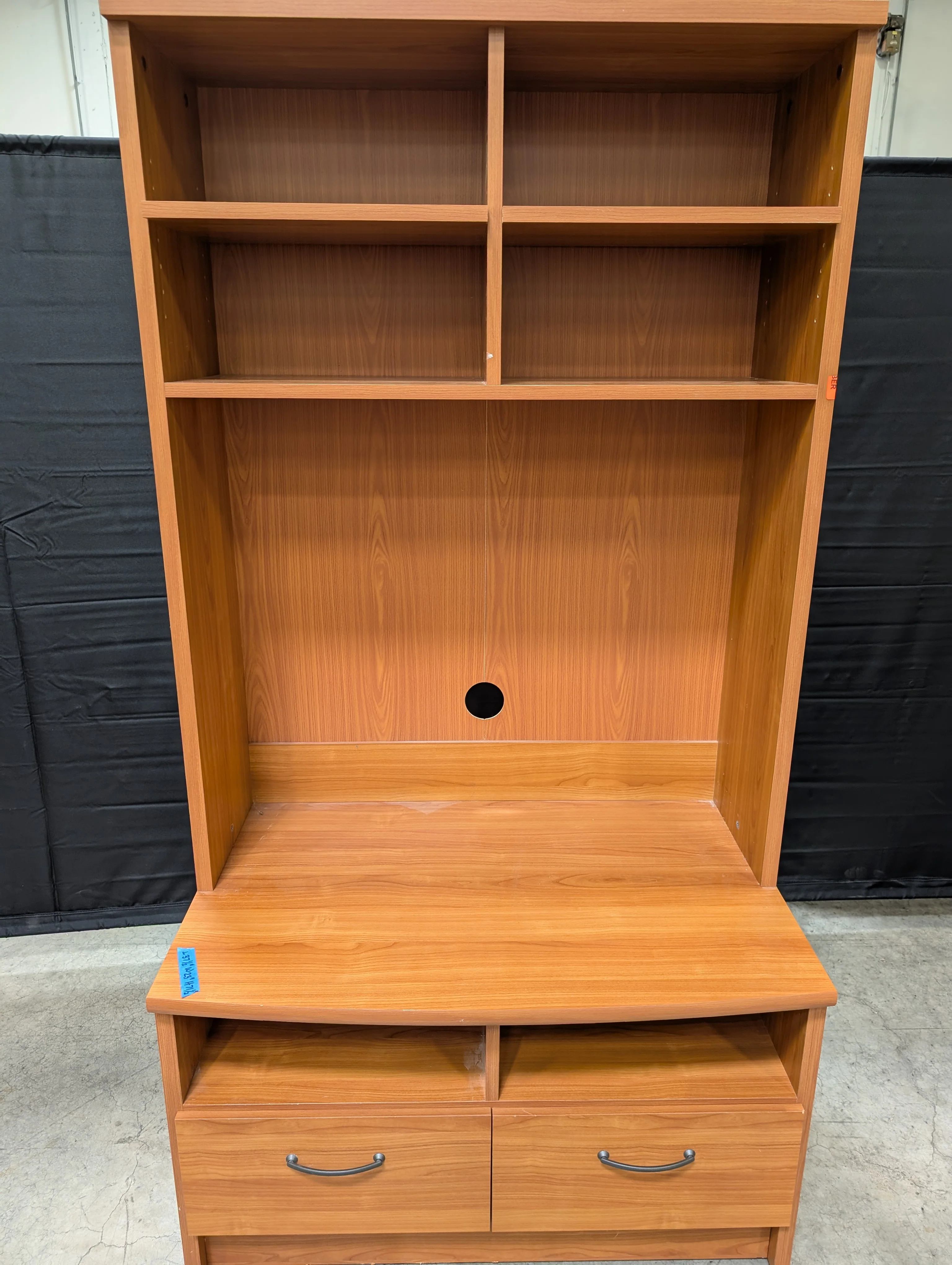 Functional Wood-Toned Desk Hutch with Shelving and Drawers - Image 4