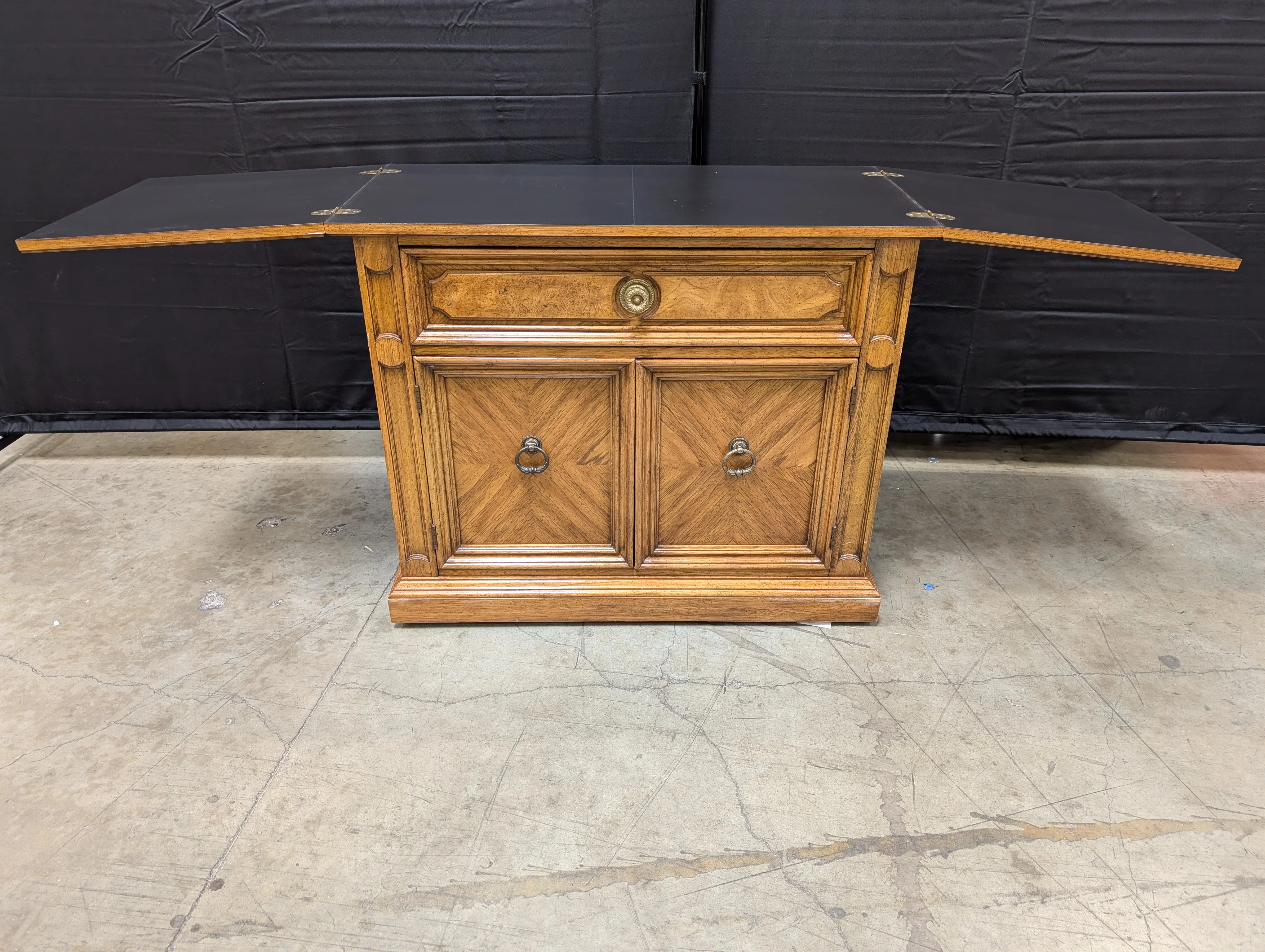 Traditional Hardwood Thomasville Drop-Leaf Cabinet with Inlaid Veneer - Image 2
