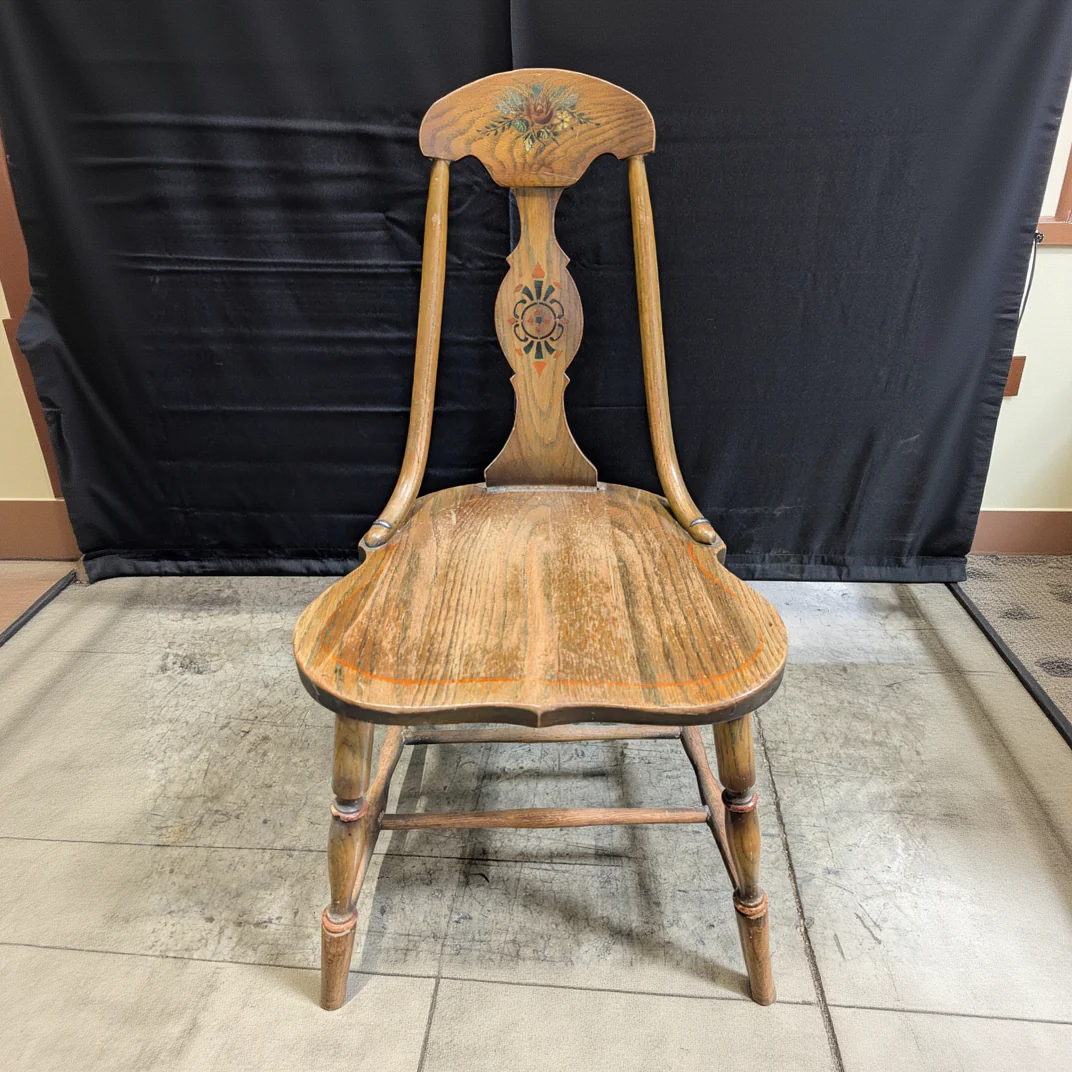 Vintage Hand-Painted Floral Wooden Accent Chair