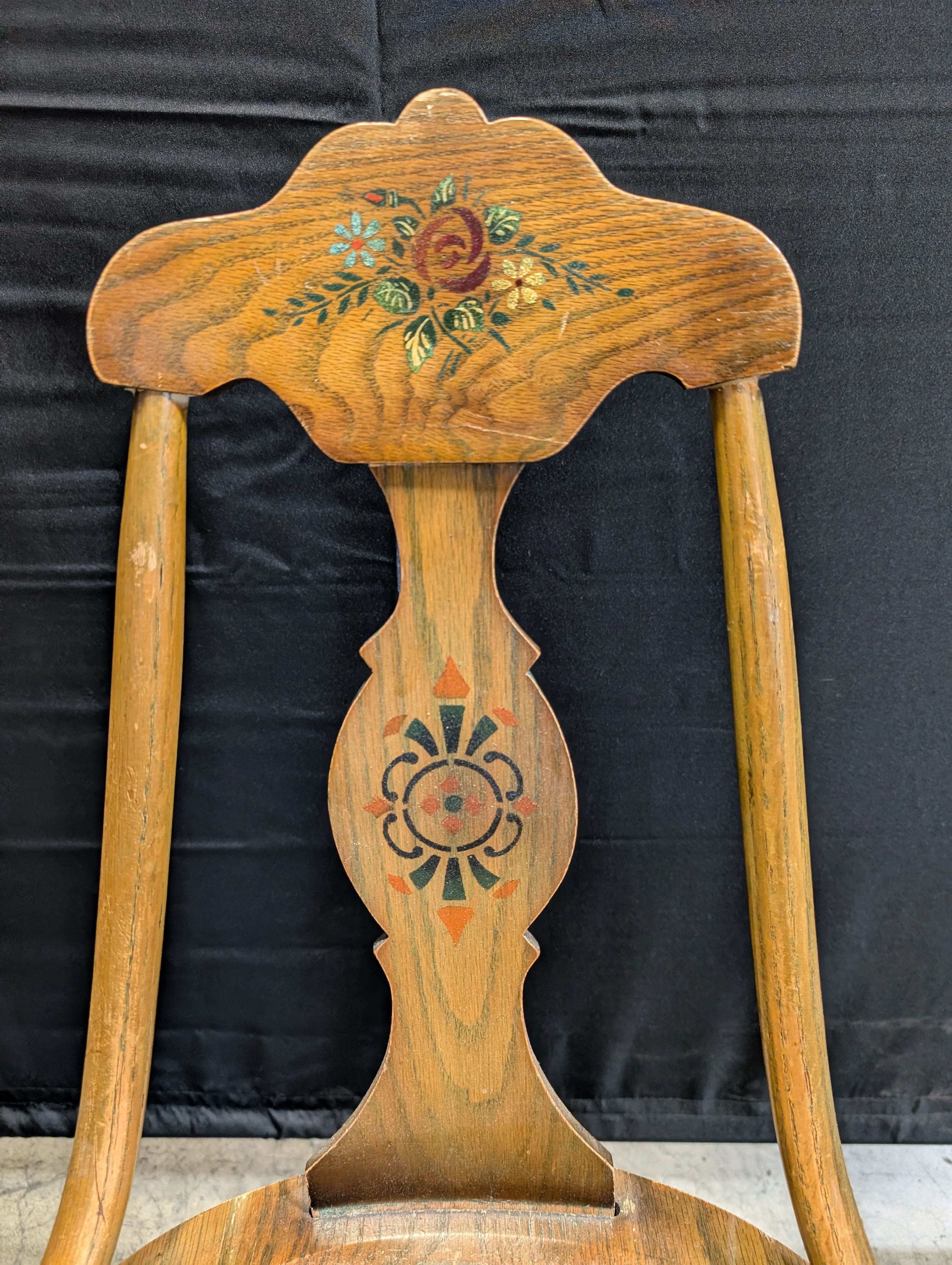 Vintage Hand-Painted Floral Wooden Accent Chair - Image 4