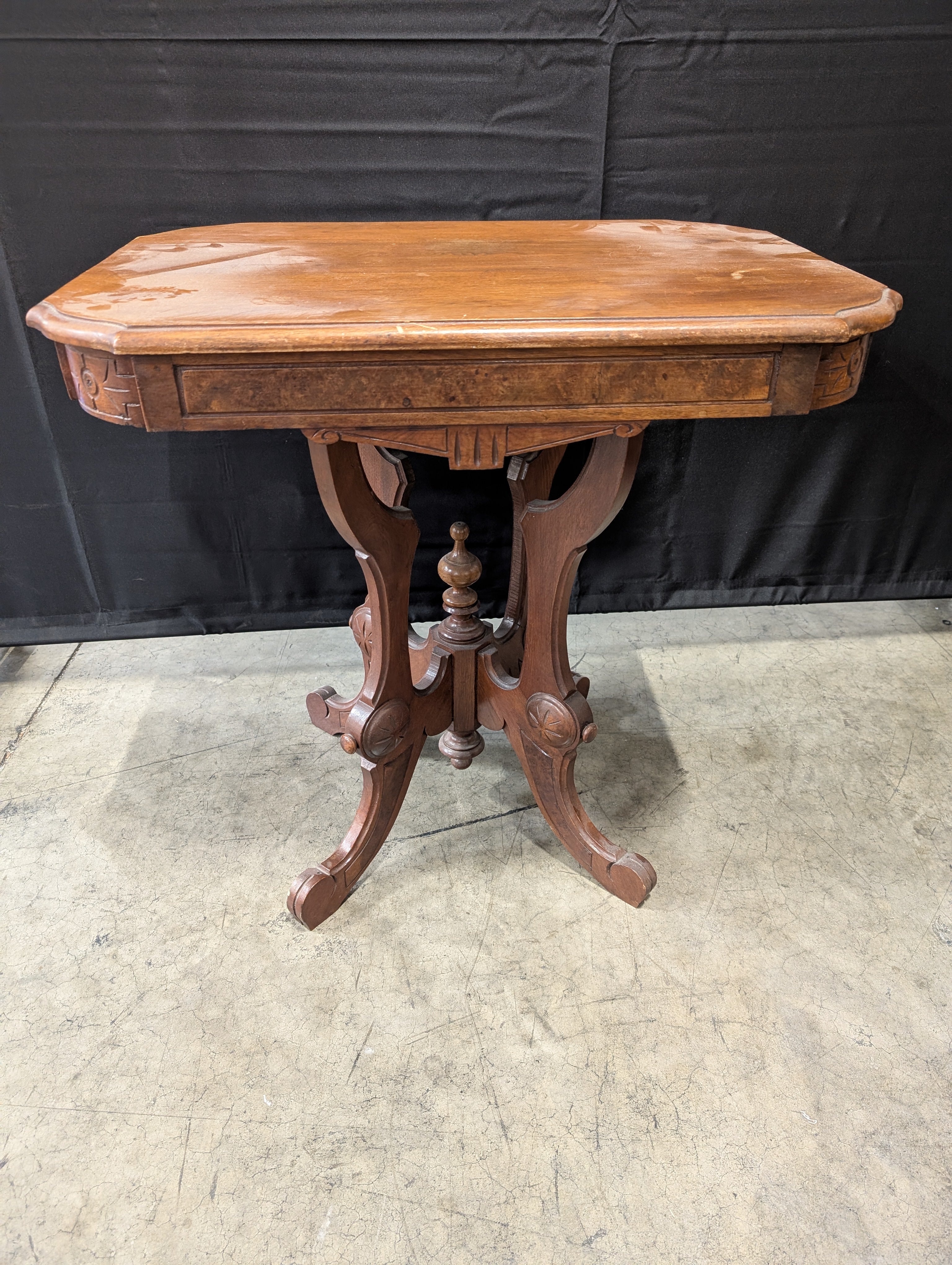 Vintage Dark Wood Accent Table with Ornate Pedestal Base - Image 2