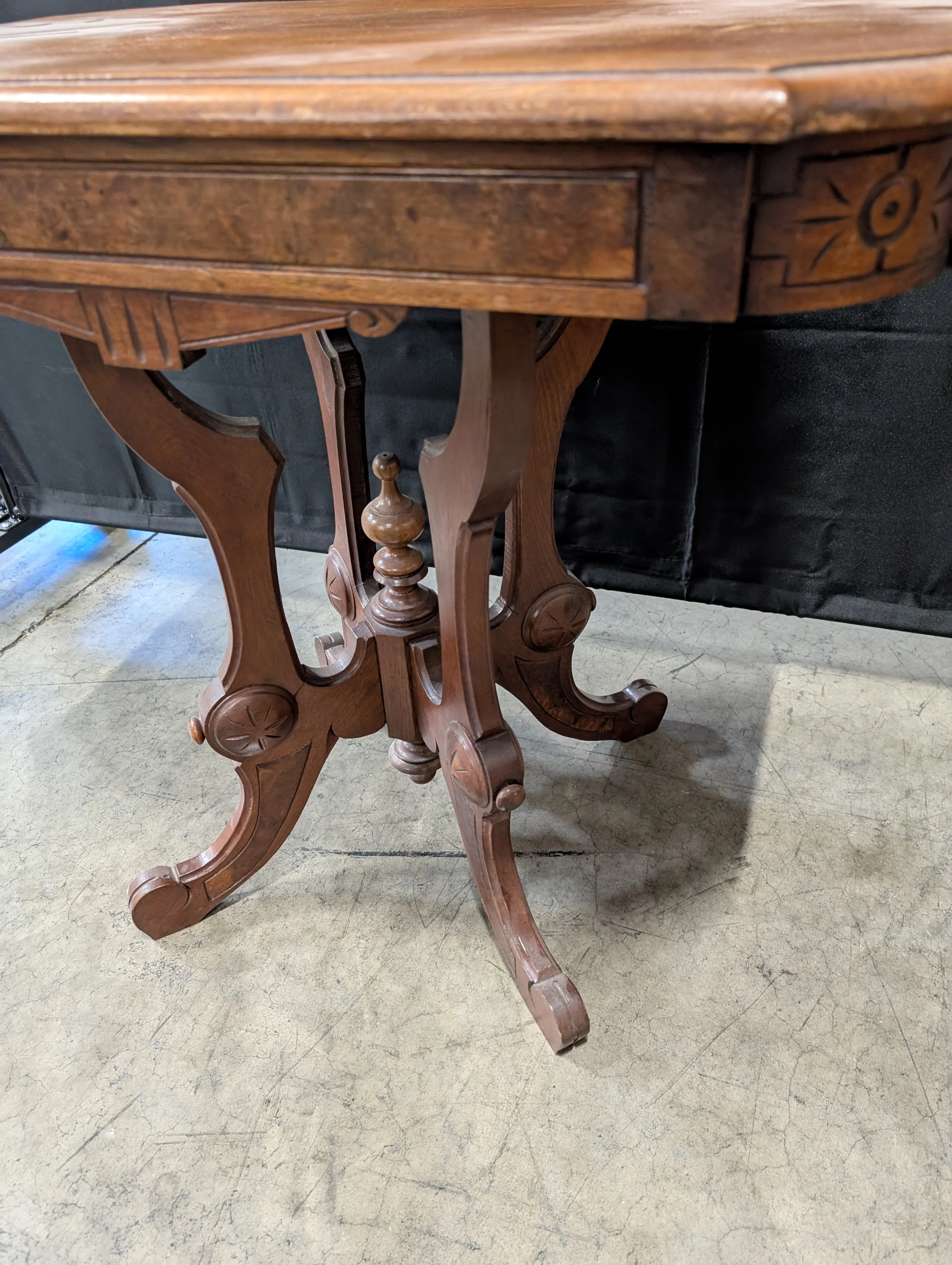 Vintage Dark Wood Accent Table with Ornate Pedestal Base - Image 3