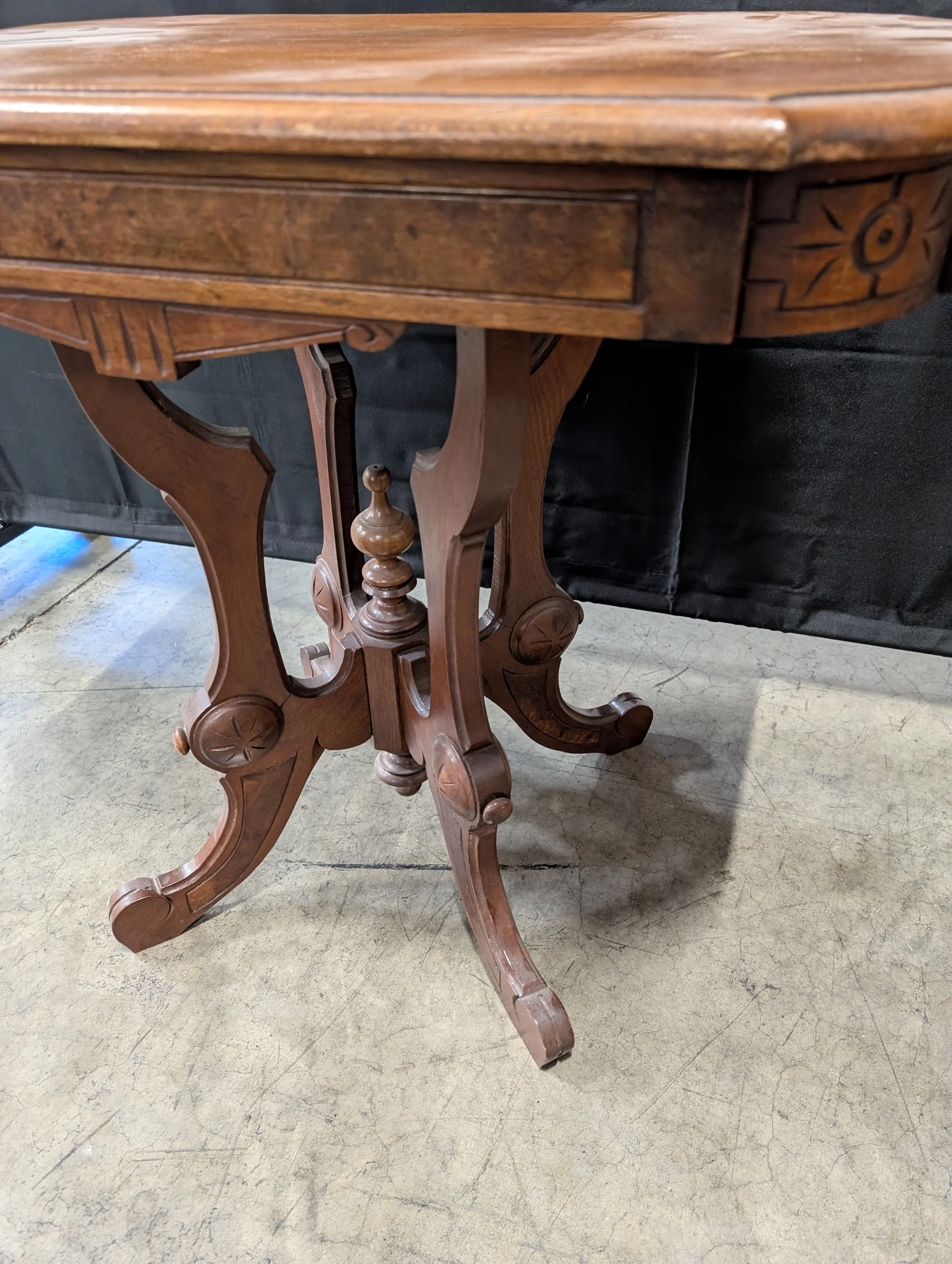 Vintage Dark Wood Accent Table with Ornate Pedestal Base - Image 4