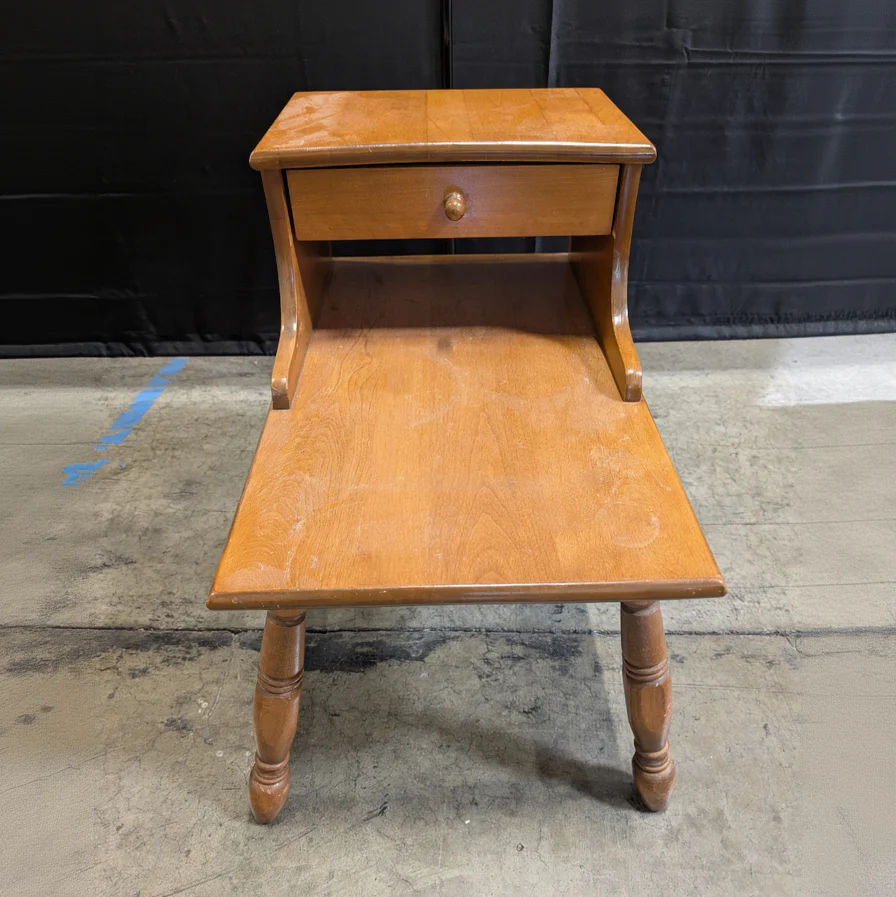 Honey-Toned Wood End Table with Drawer and Shelf