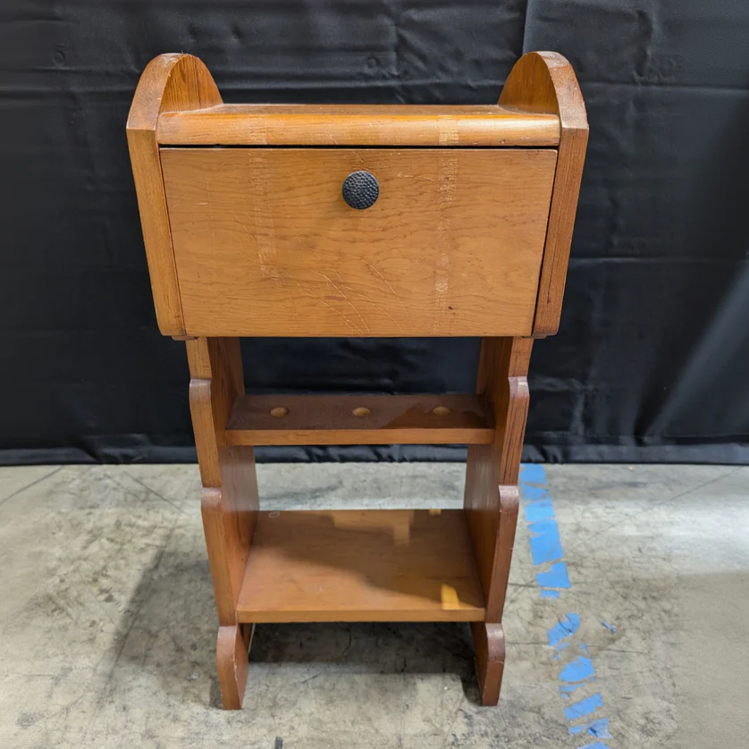 Vintage Wood Accent Table with Drawer and Open Shelves