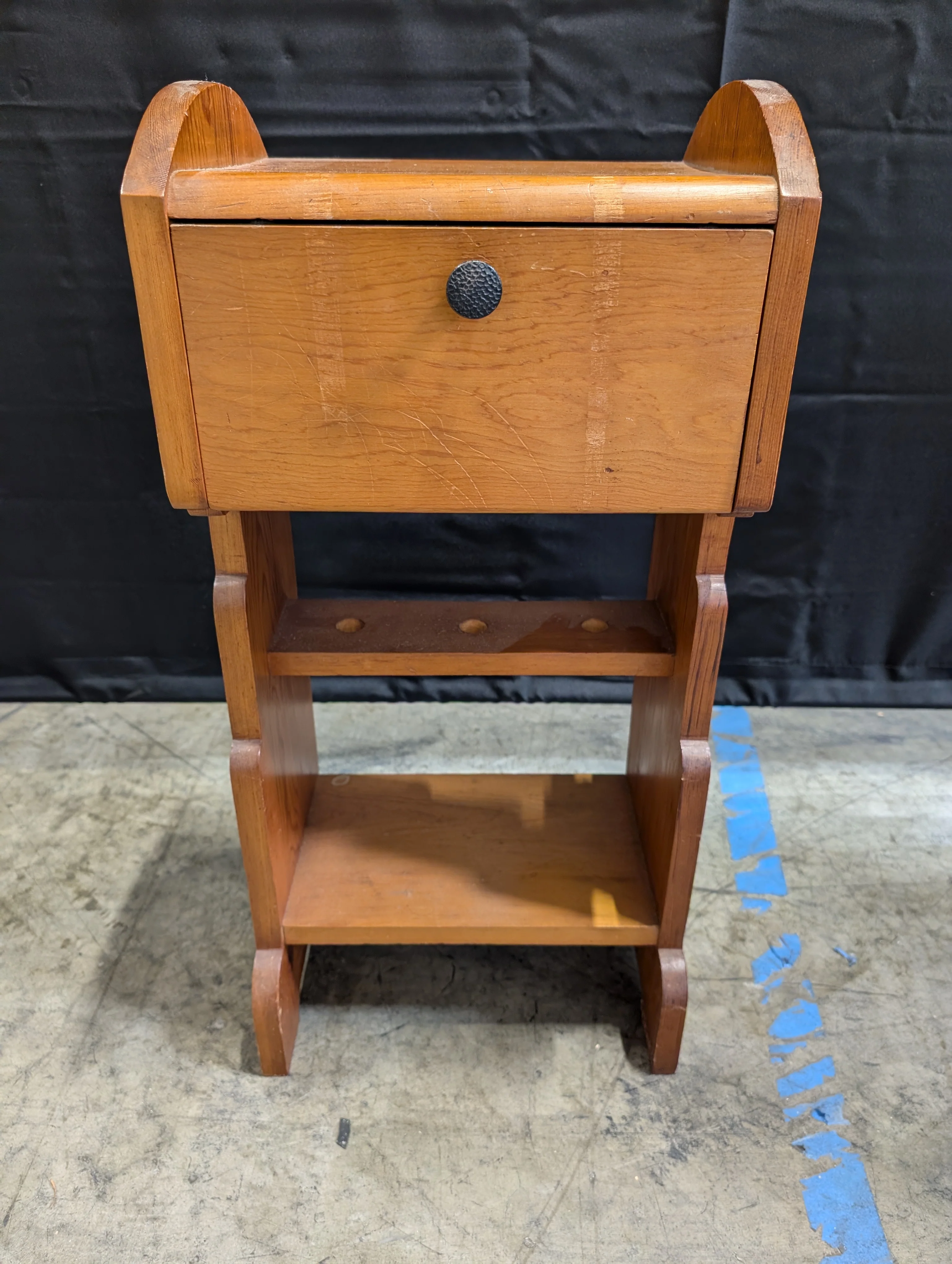 Vintage Wood Accent Table with Drawer and Open Shelves - Image 4