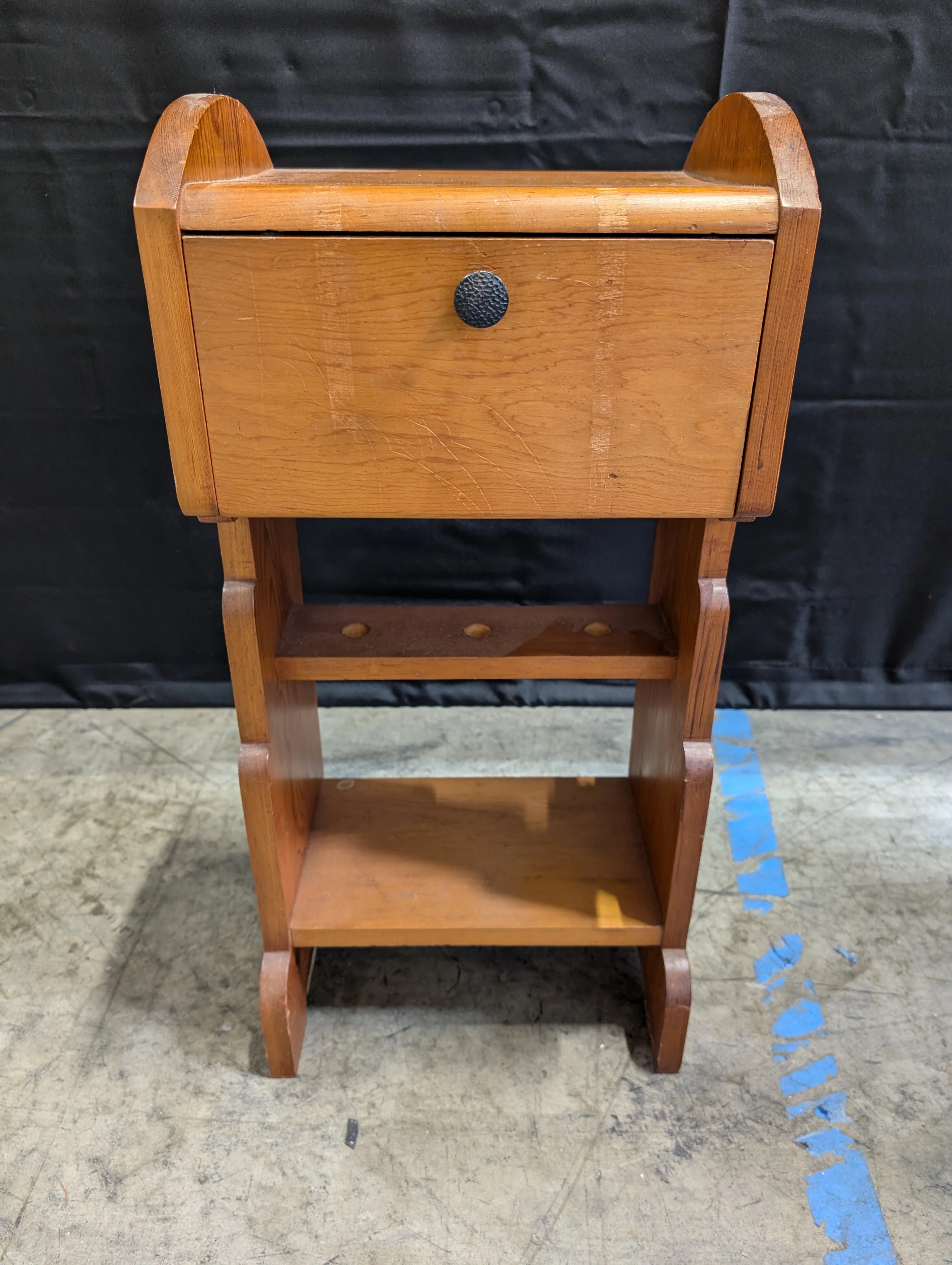Vintage Wood Accent Table with Drawer and Open Shelves - Image 5