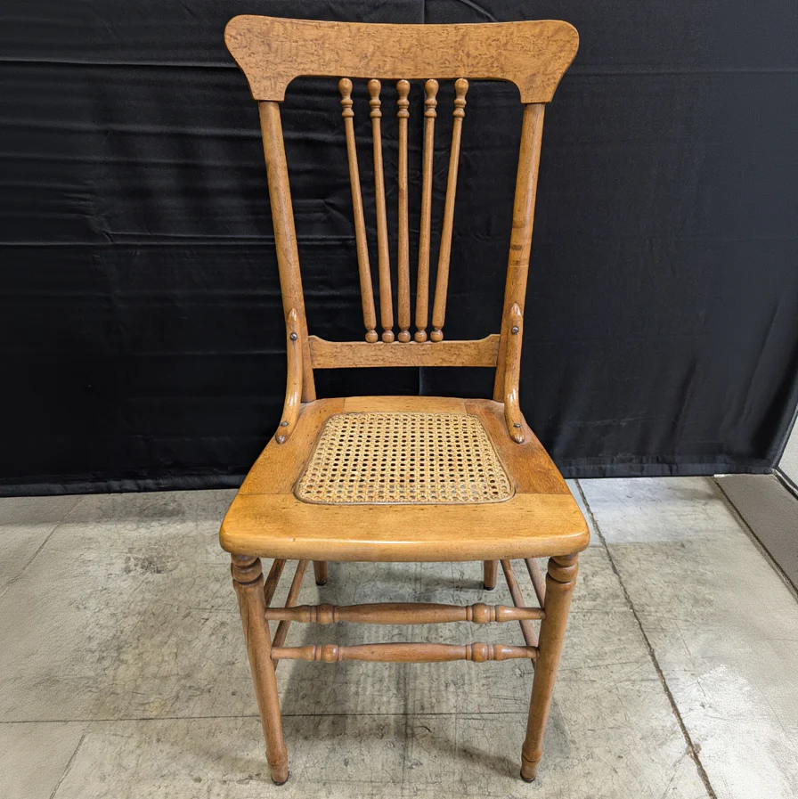 Vintage Spindle Back Wooden Chair with Cane Seat