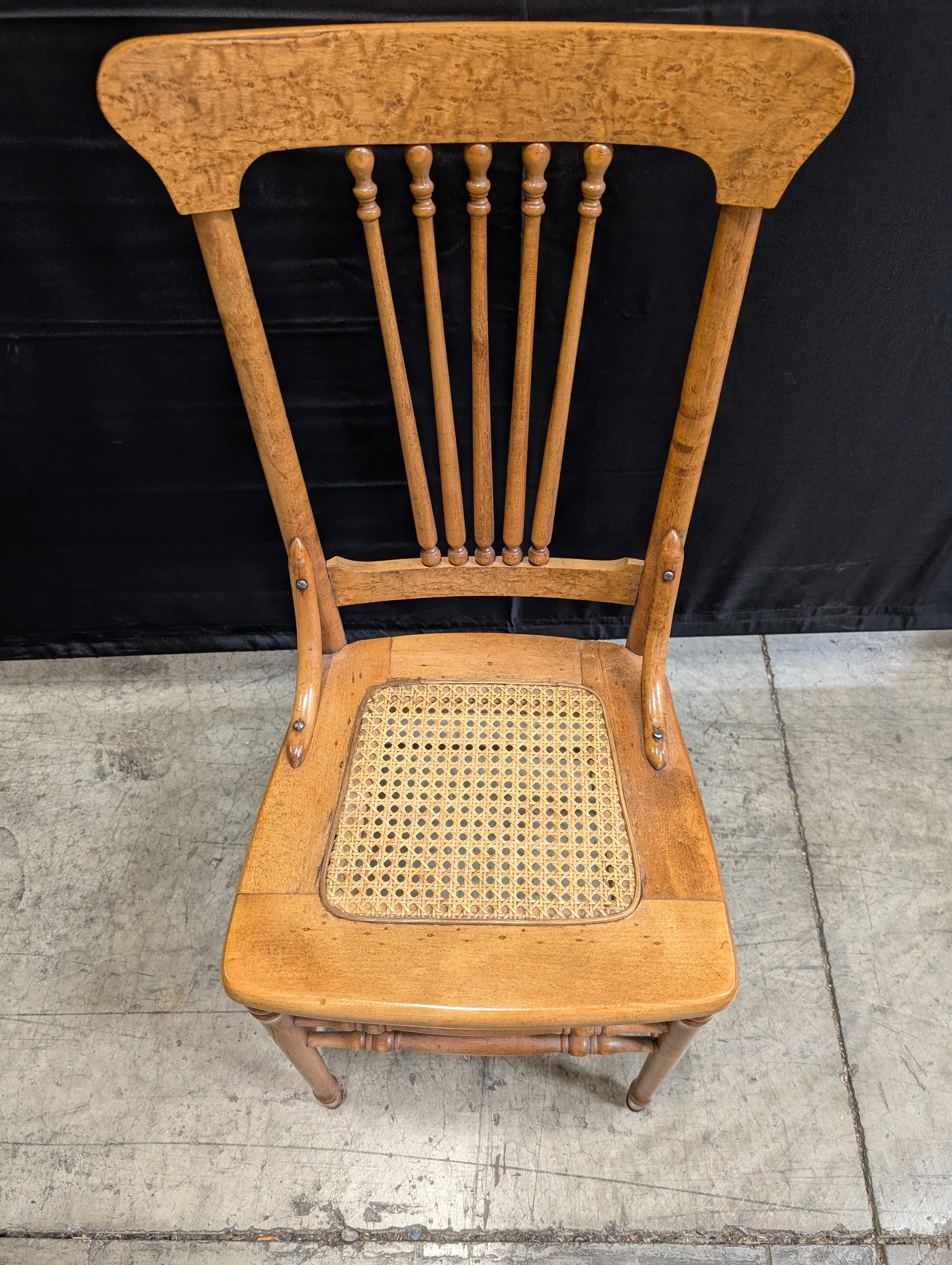 Vintage Spindle Back Wooden Chair with Cane Seat - Image 2