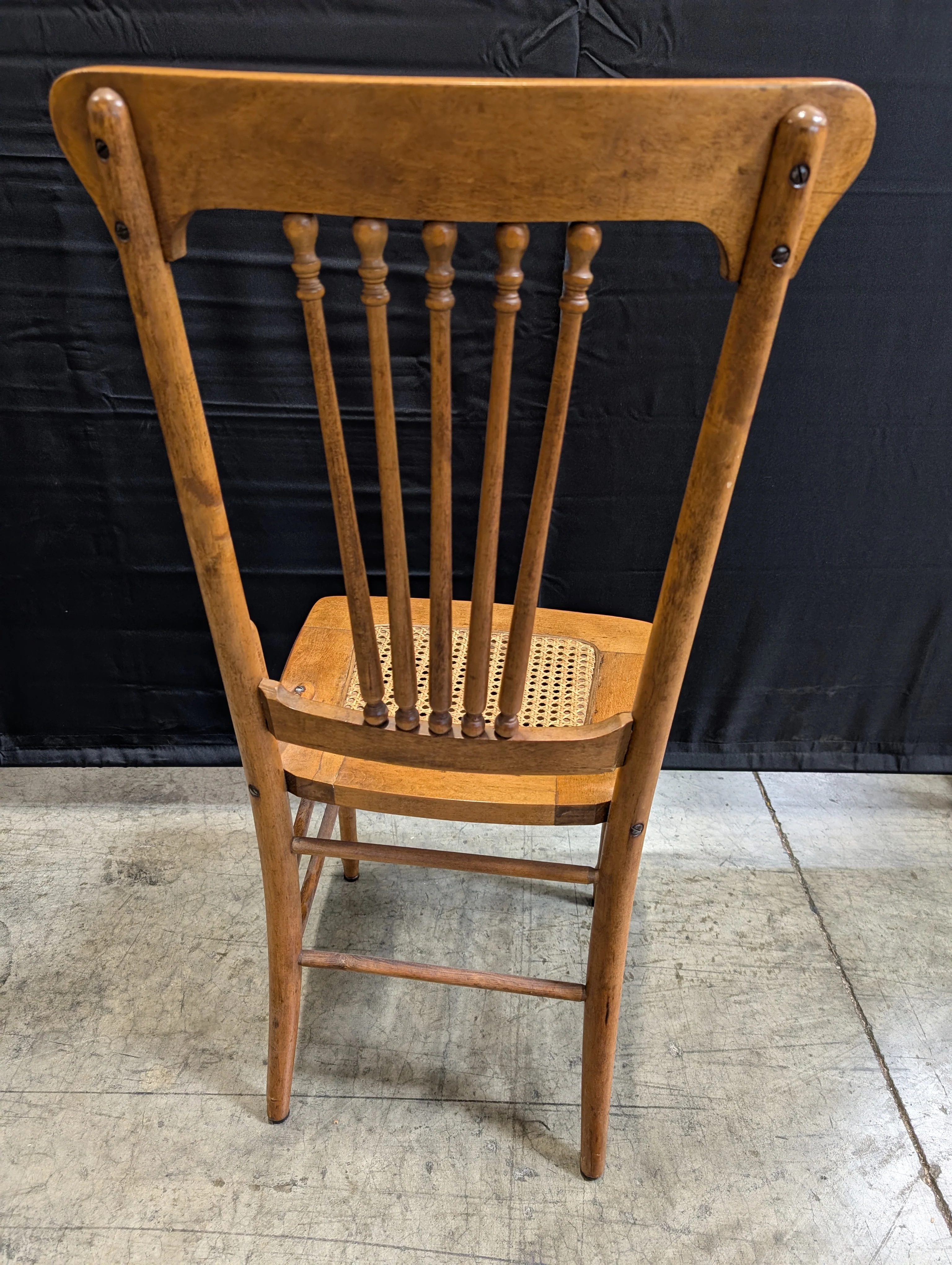 Vintage Spindle Back Wooden Chair with Cane Seat - Image 3