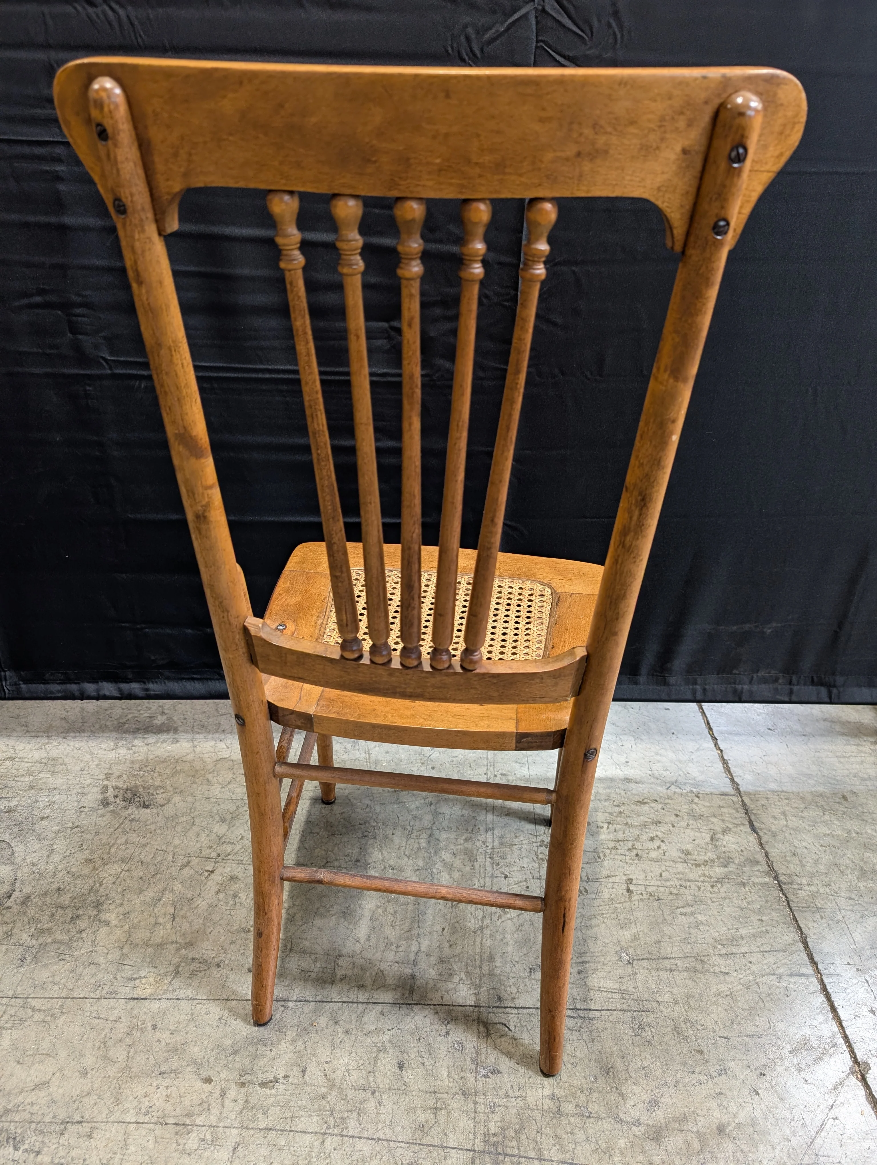 Vintage Spindle Back Wooden Chair with Cane Seat - Image 4